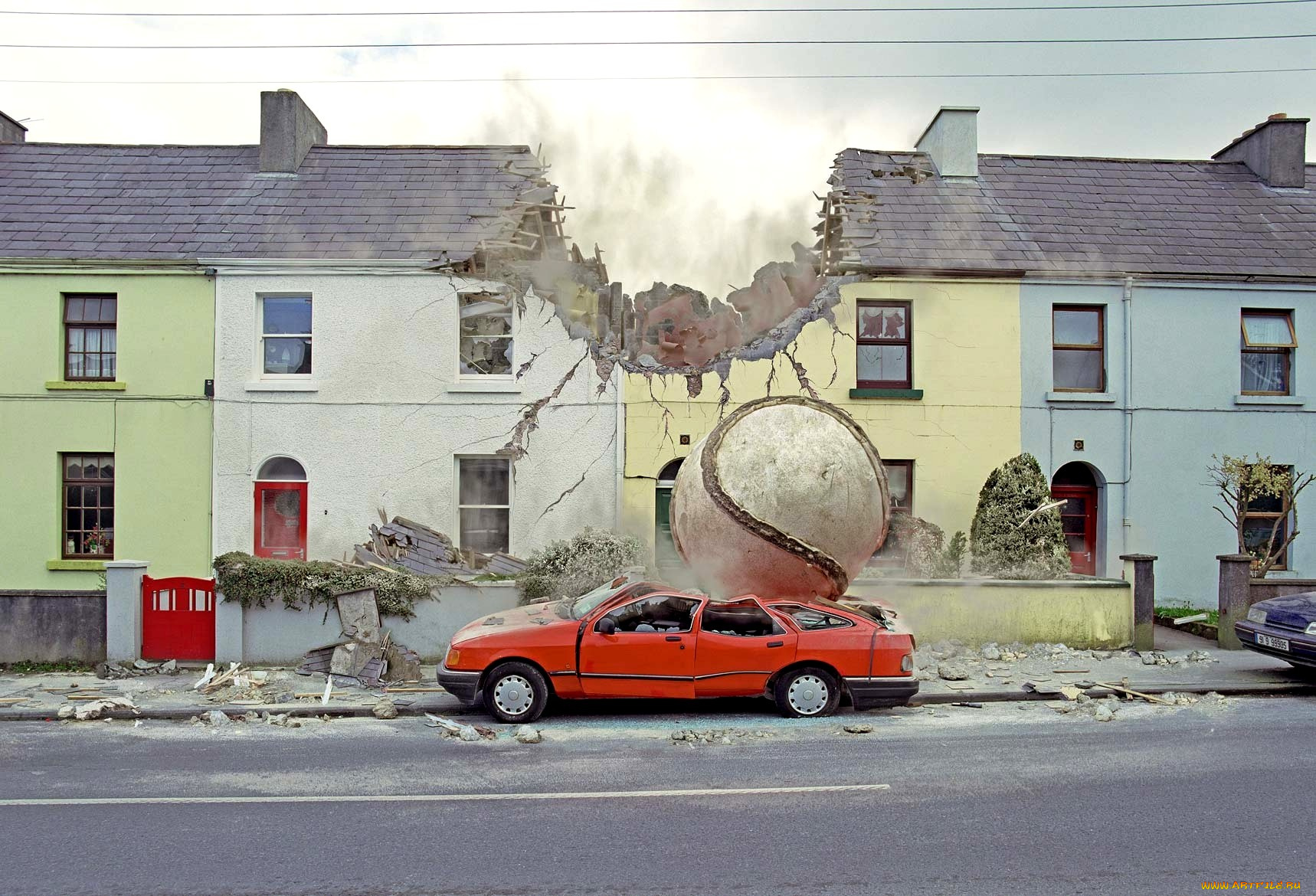 юмор, приколы, машина, дом, мяч