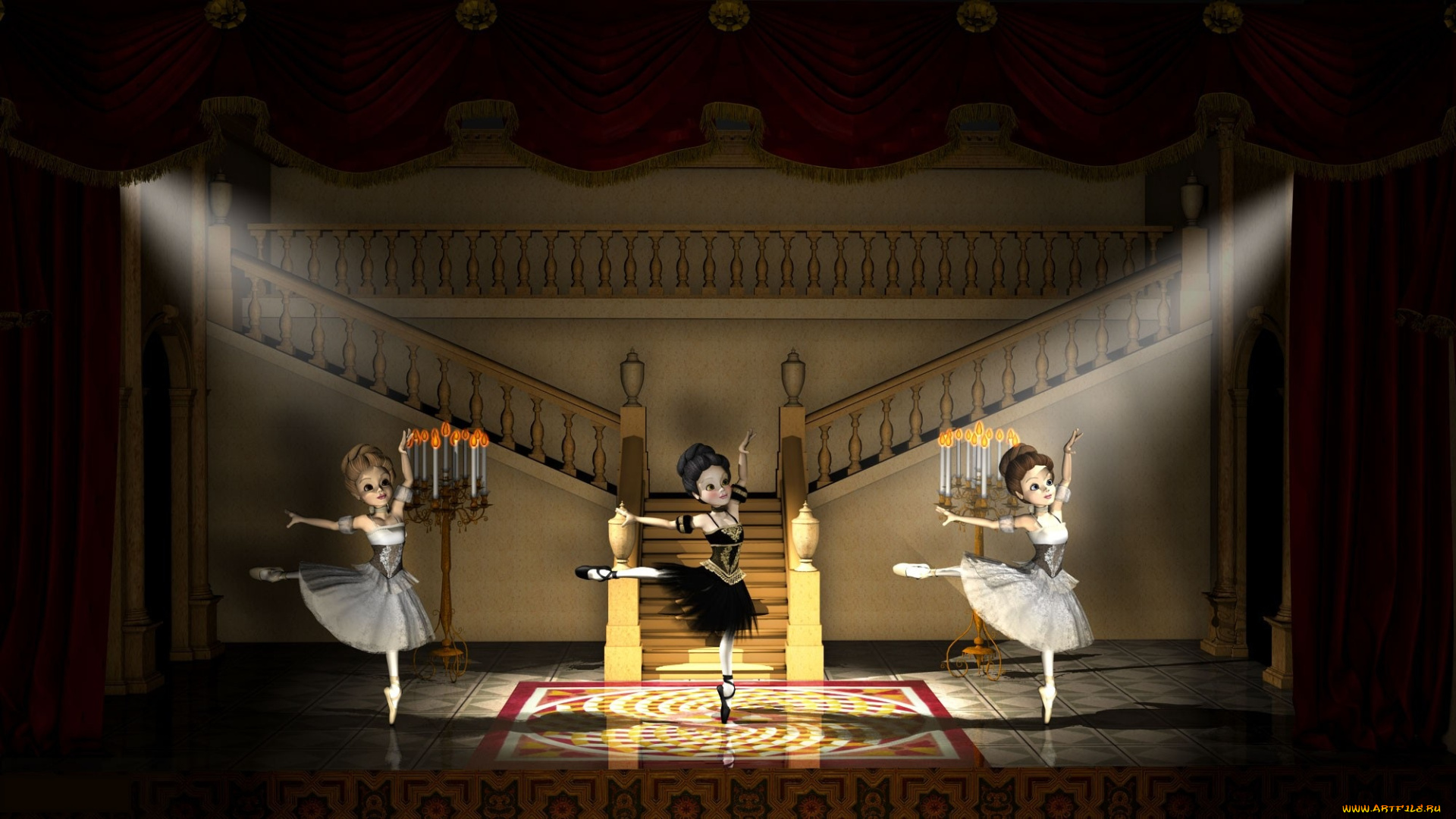 3д, графика, people, люди, танец, лесница, прожектора