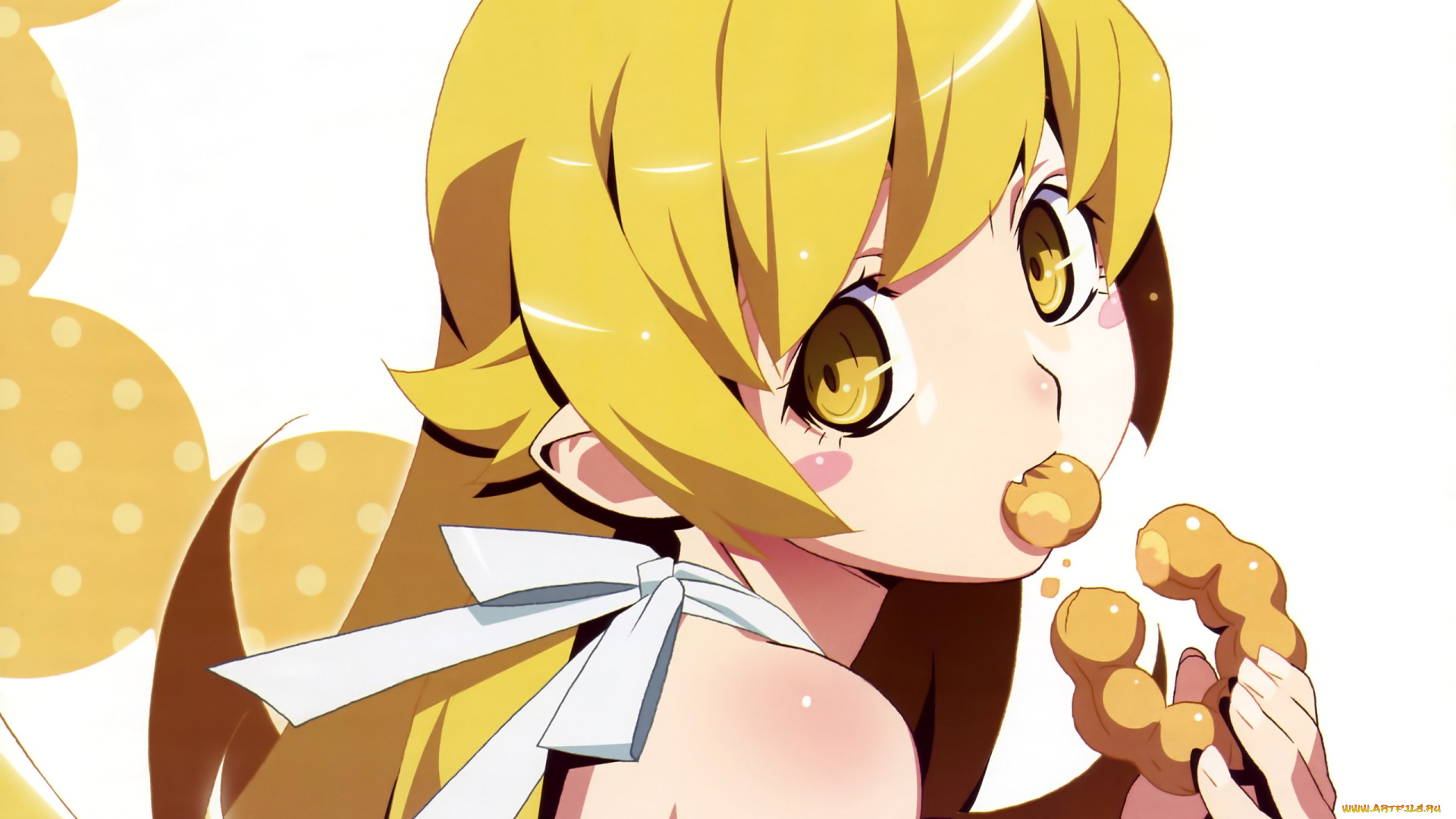 bakemonogatari, аниме, oshino, shinobu, девушка, пончик, еда