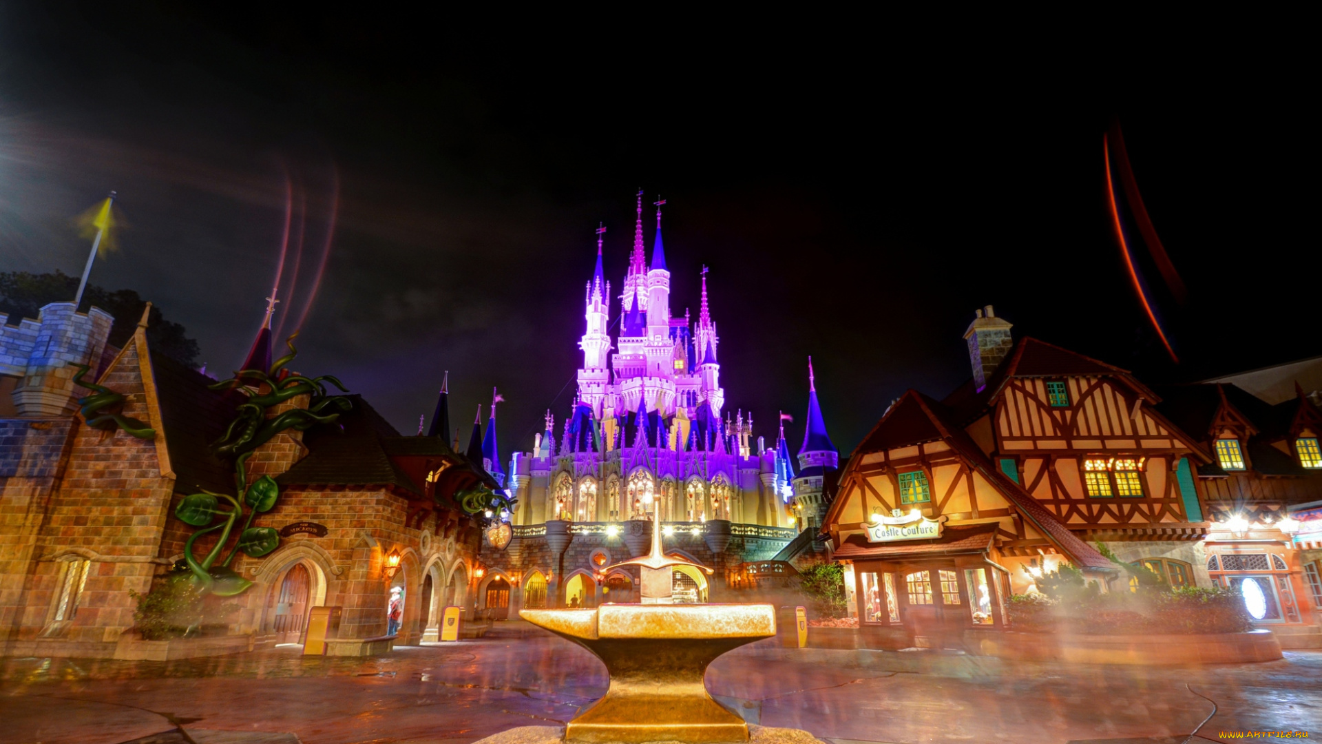 города, диснейленд, замок, золушки, иллюминация