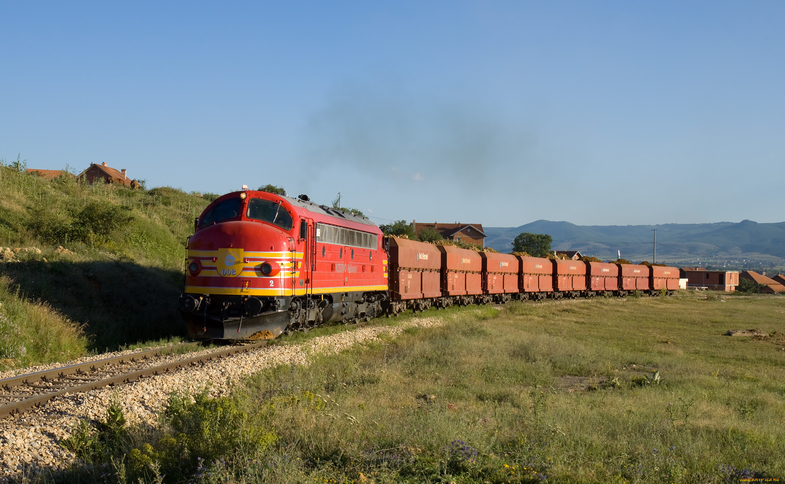 техника, поезда, локомотив, товарный, состав