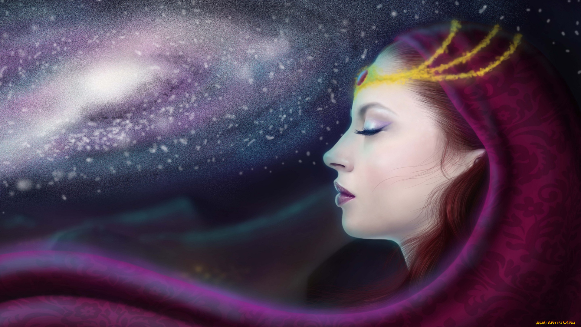 фэнтези, девушки, путь, млечный, галактика, ночь, девушка