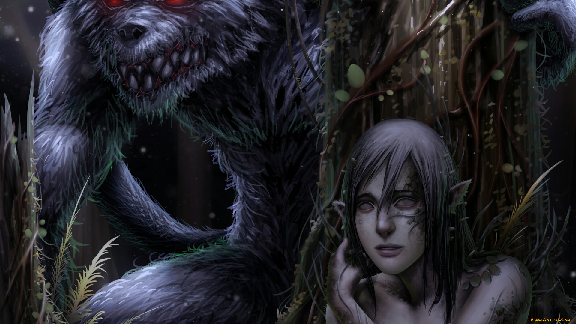 фэнтези, оборотни, лес, оборотень, волк, эльф