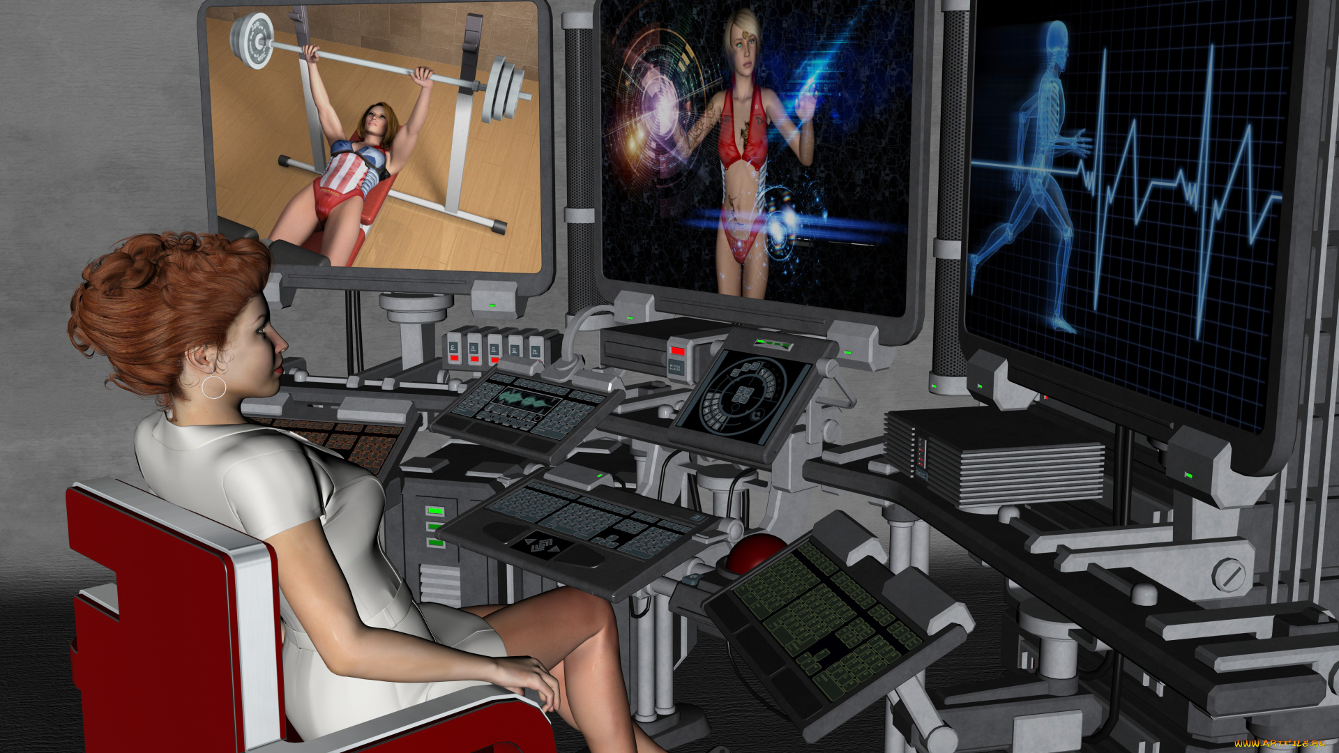 observer, 3д, графика, люди, , people, девушка, пульт