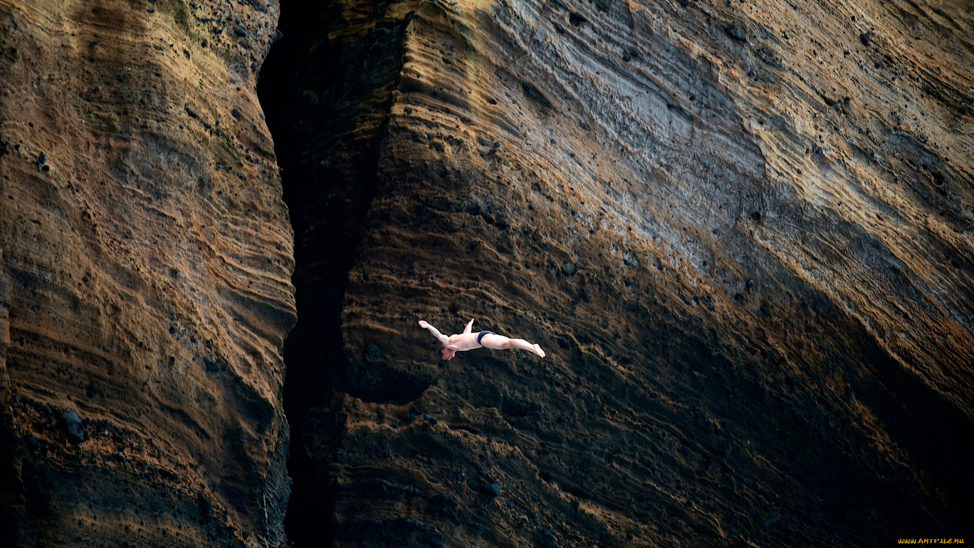 спорт, экстрим, скала, мужчина, прыжок, полёт