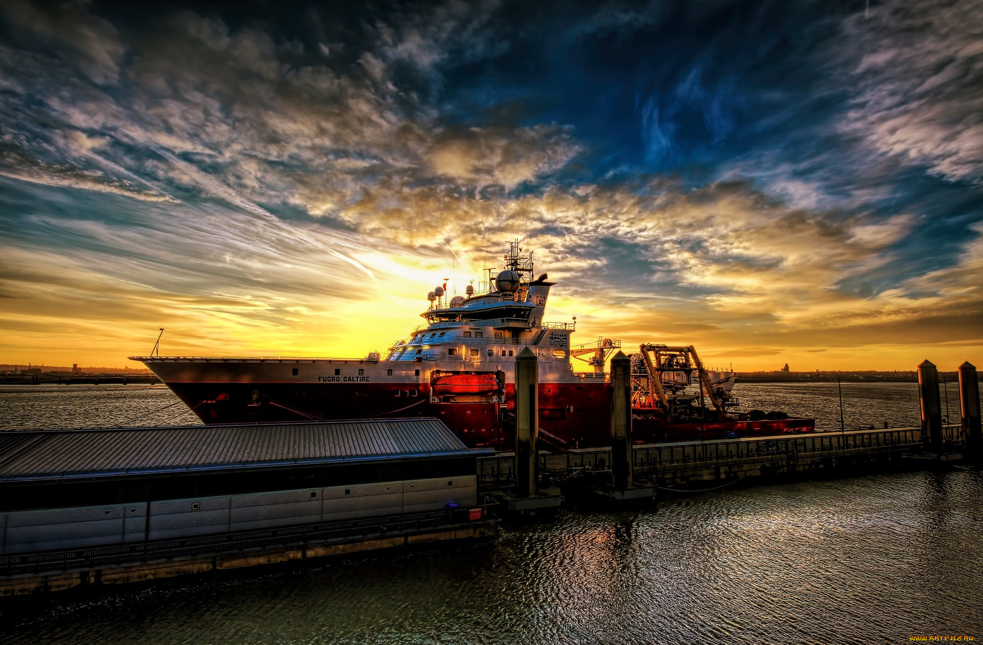 fugro, saltire, корабли, порты, , , причалы, причал, облака, свет, судно