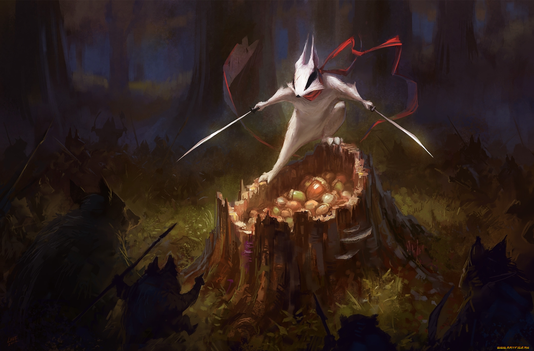 lane, brown, фэнтези, существа, оборона, зверьки, лес, дупло, желуди