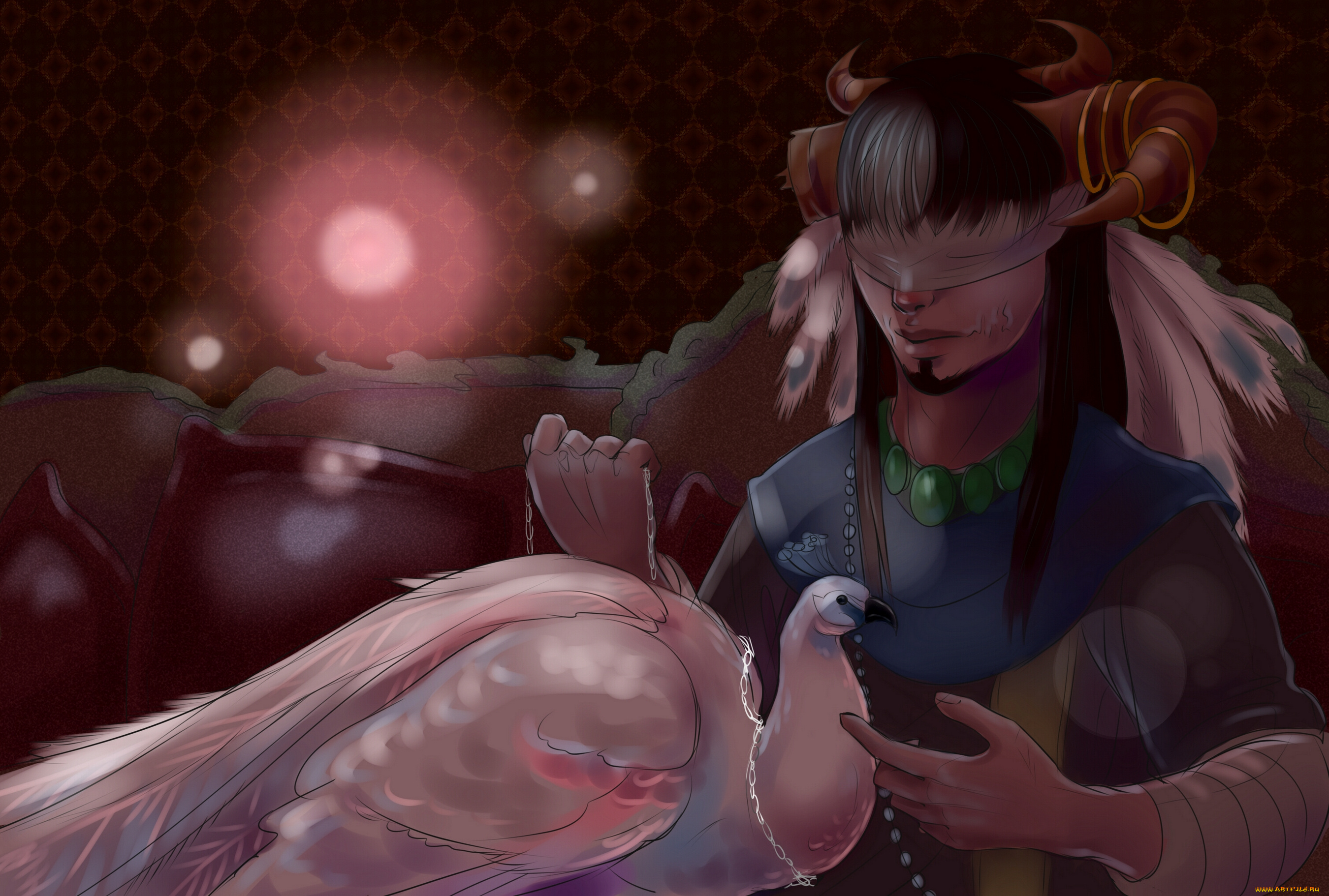 фэнтези, существа, демон, цепь, фазан