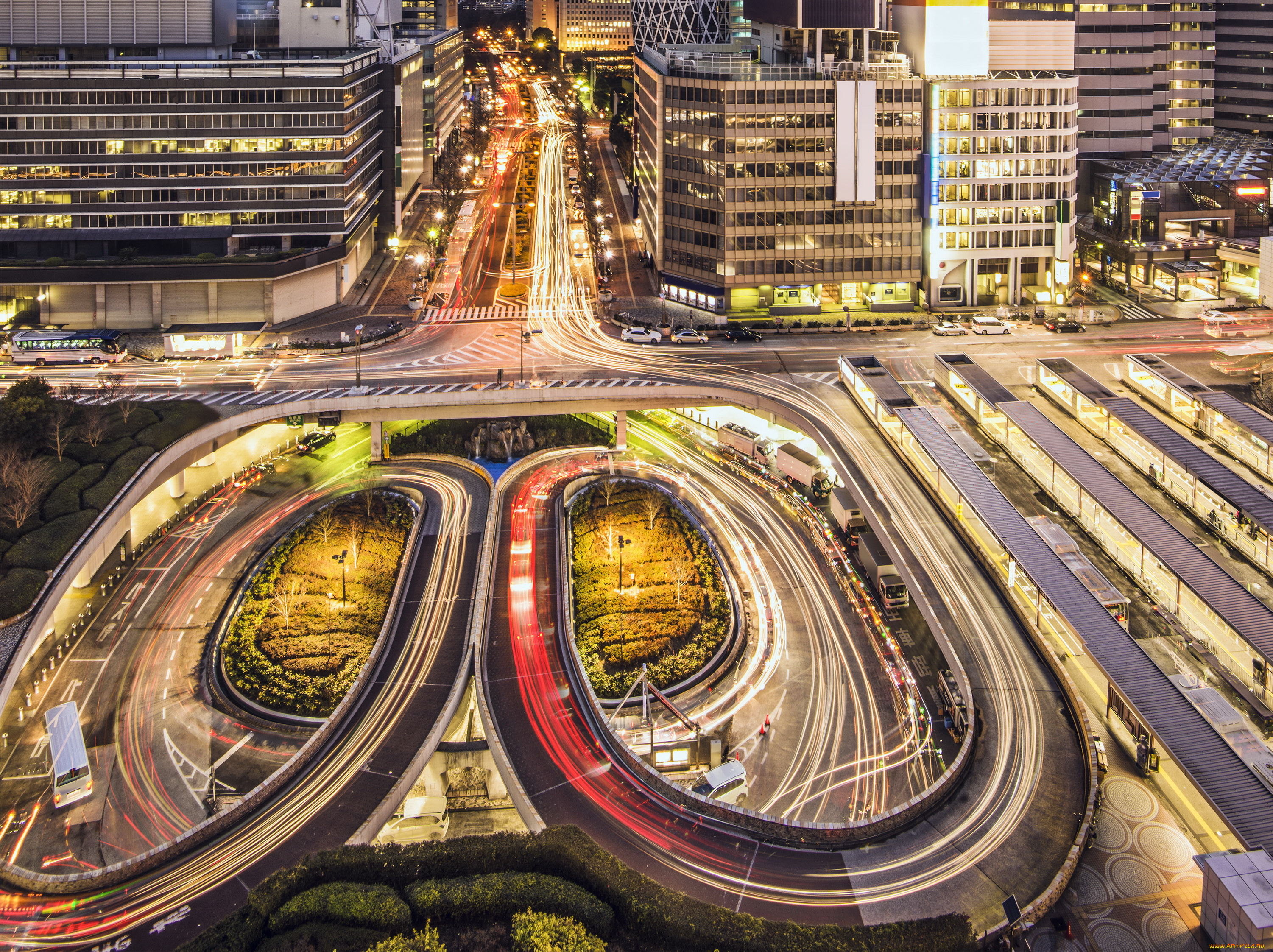 города, токио, , Япония, дороги, ночь, дома, япония, огни, токио