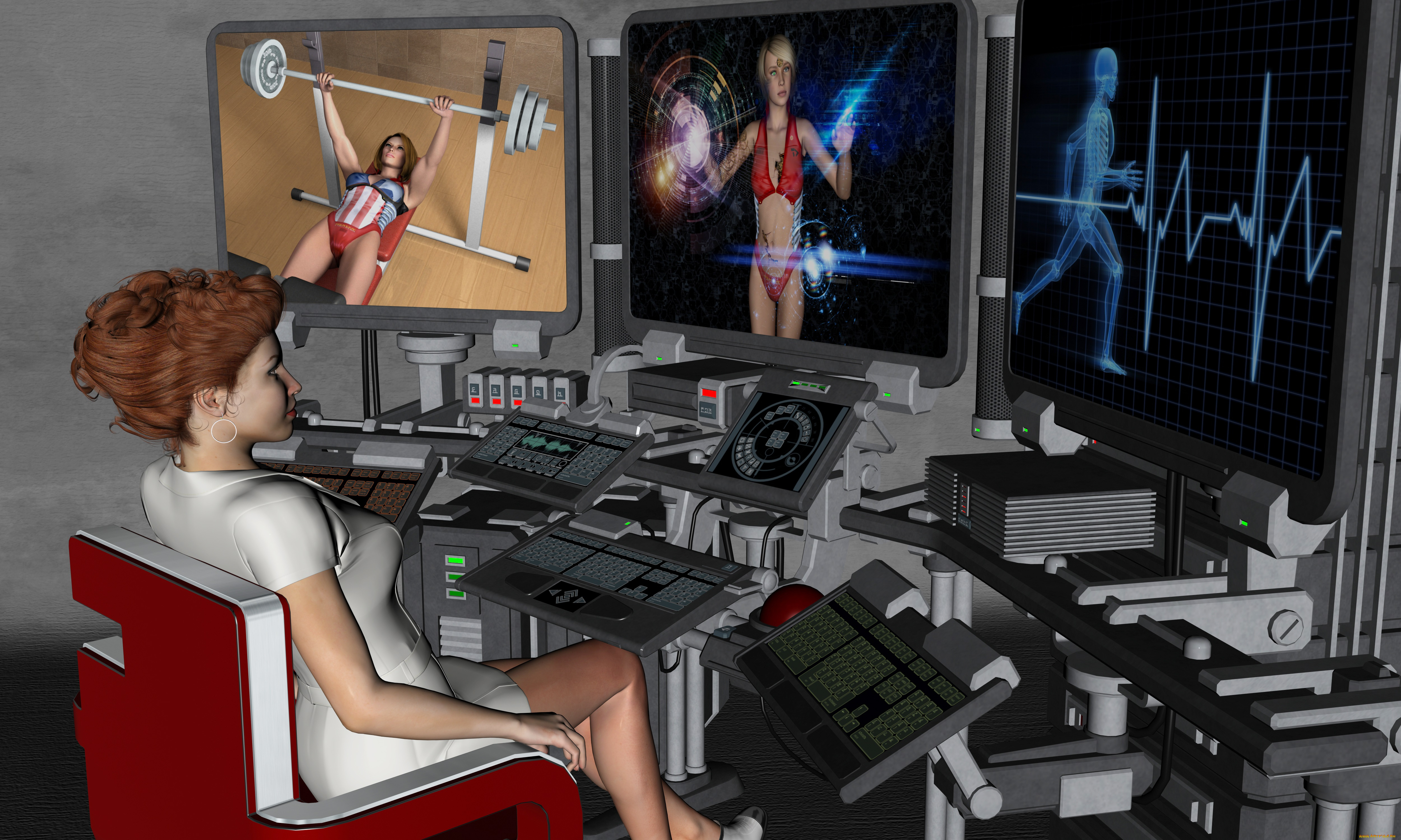 observer, 3д, графика, люди, , people, девушка, пульт