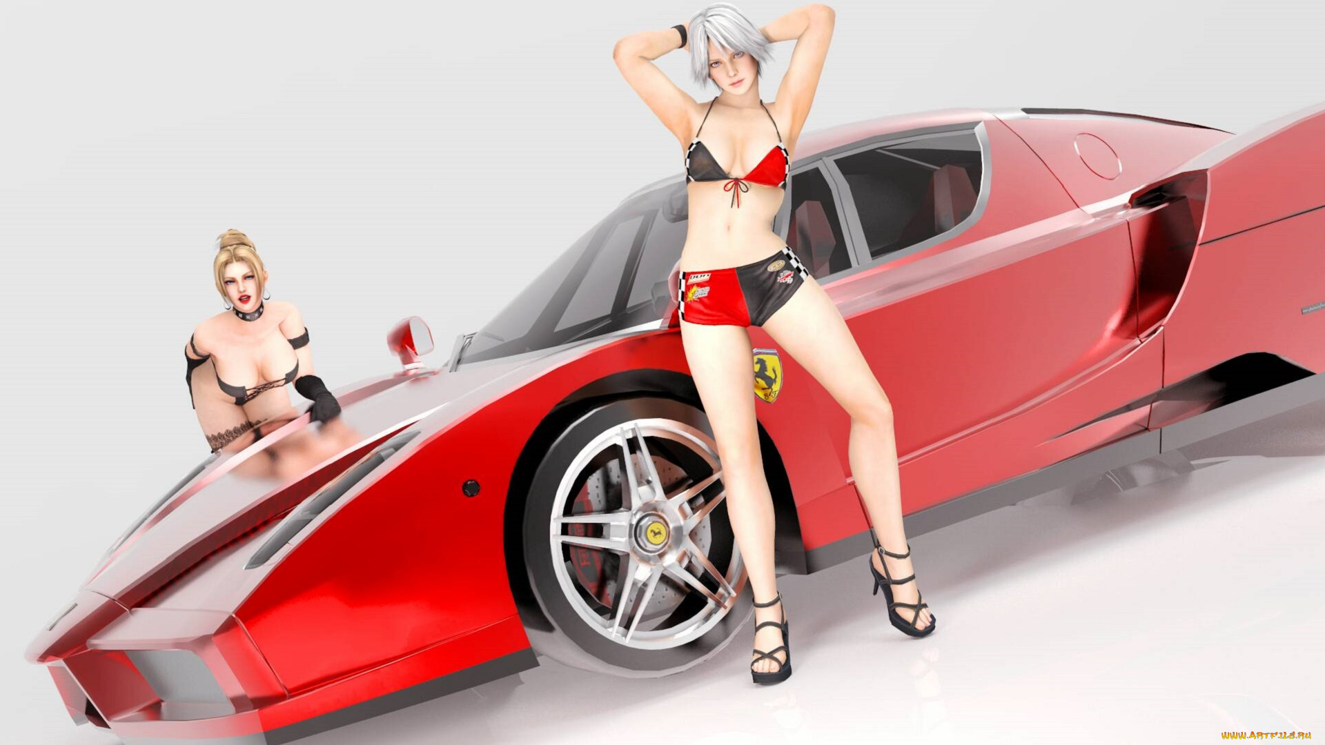 автомобили, 3d, car&girl, девушки, взгляд, фон, автомобиль
