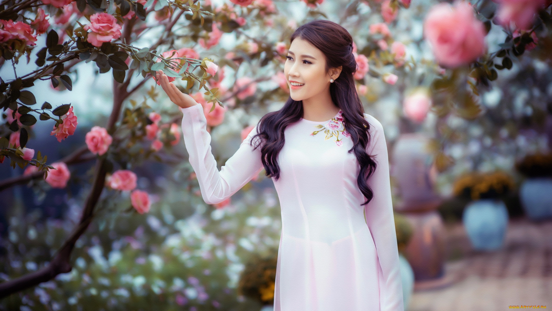 девушки, -unsort, , азиатки, азиатка, девушка, стиль, сад