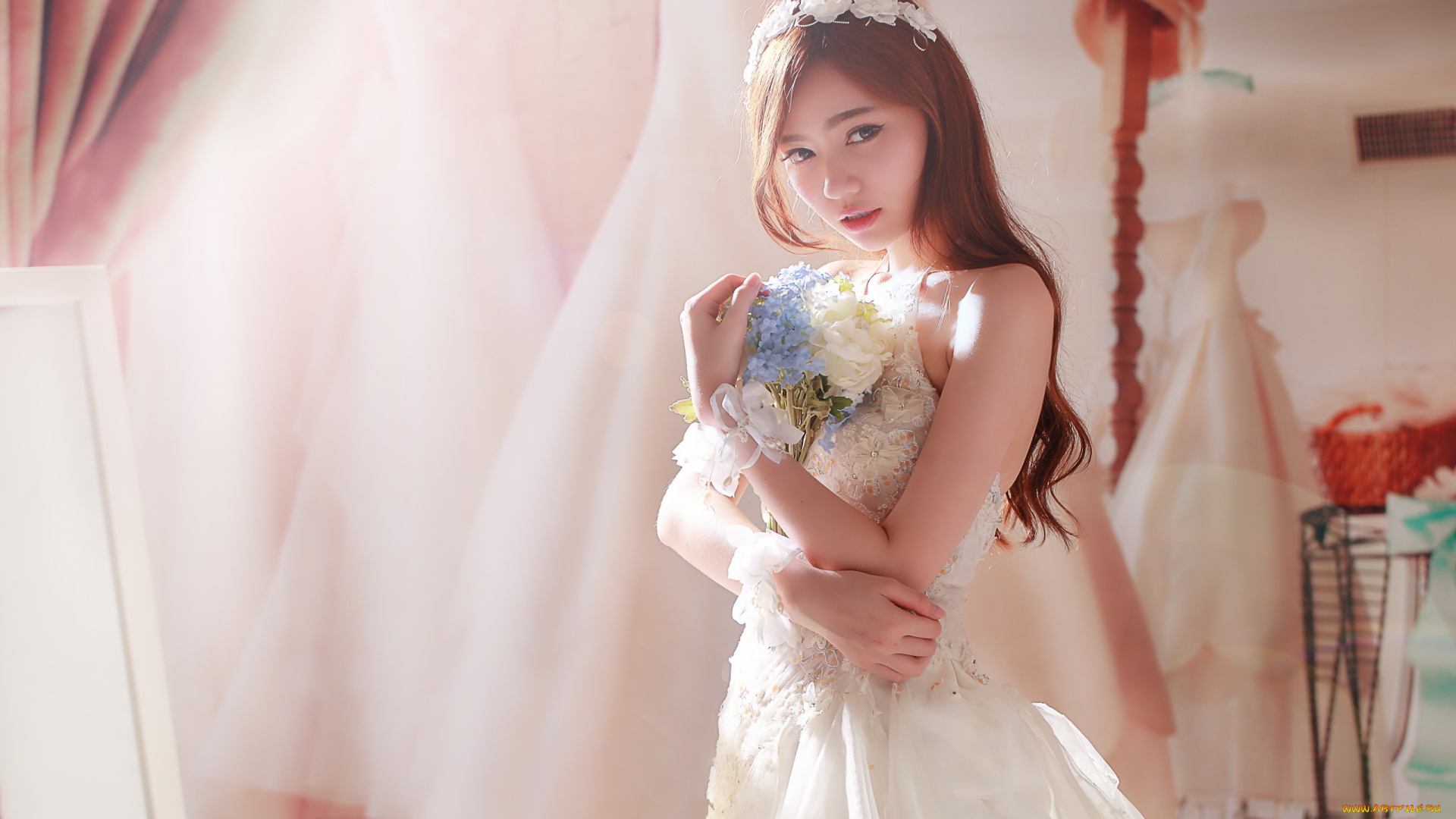 девушки, -unsort, , азиатки, цветы, девушка, азиатка