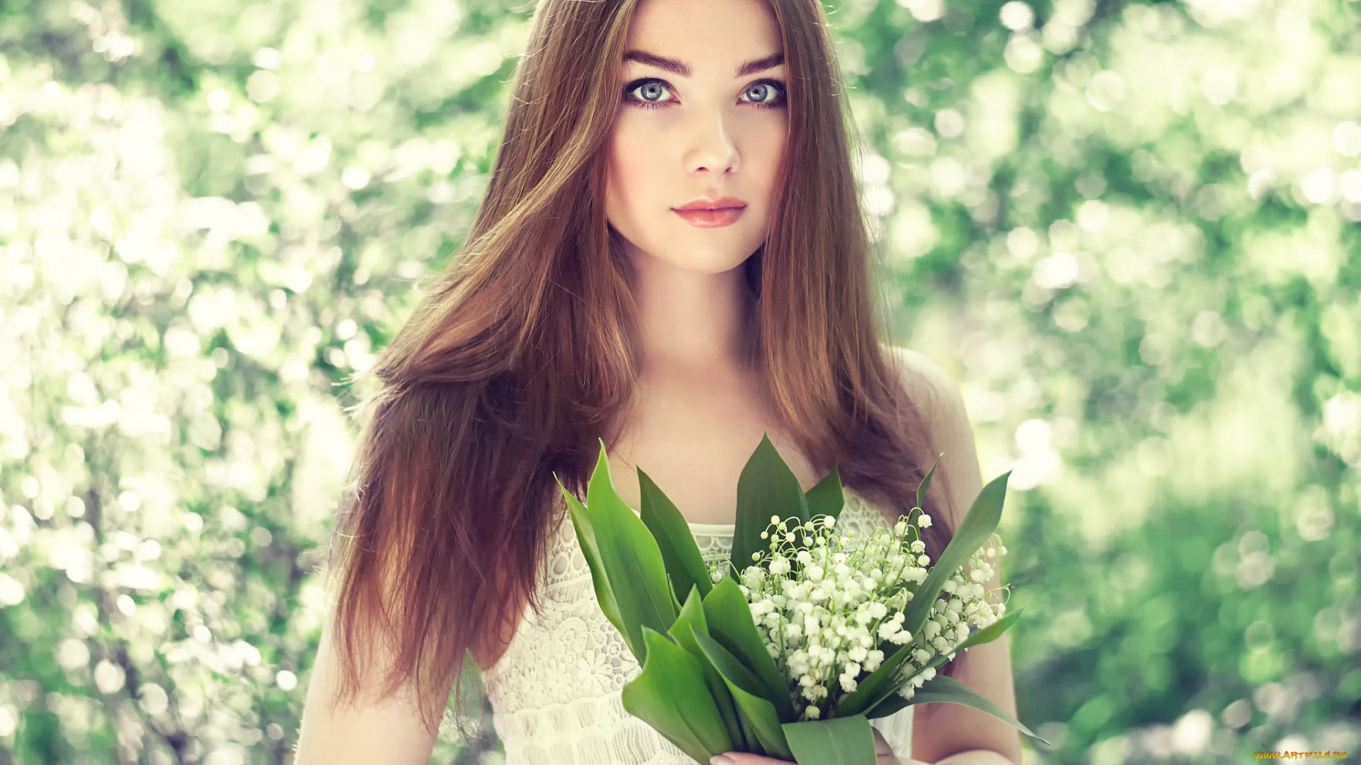 девушки, -unsort, , брюнетки, , шатенки, beautiful, young, woman, портрет, букет, ландыши, oleg, gekman