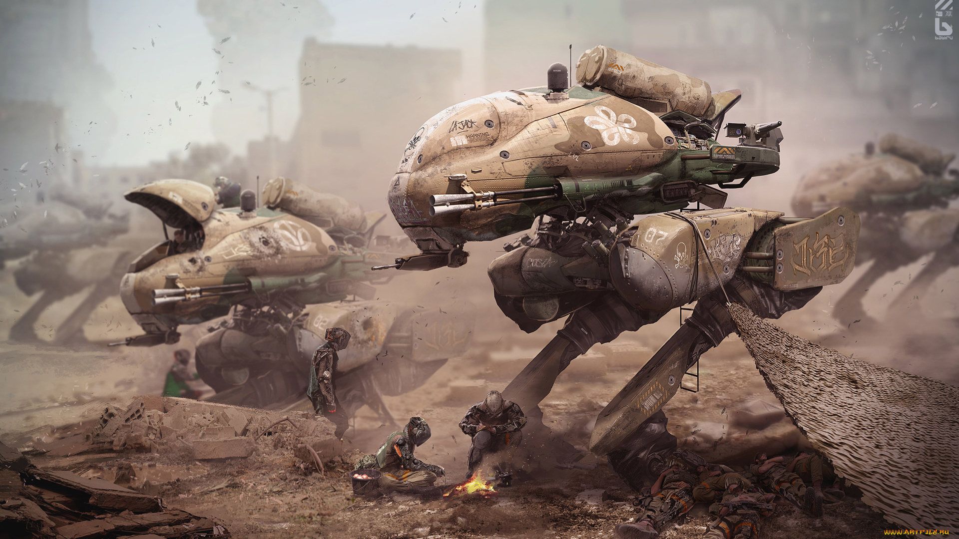 фэнтези, роботы, , киборги, , механизмы, город, руины, робот, киборг, фантастика, трущобы, киберпанк