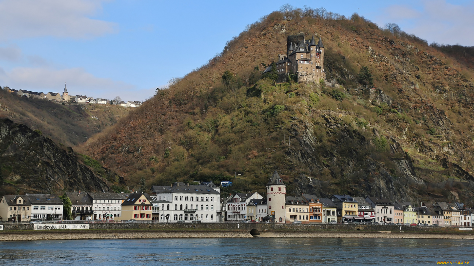 города, -, пейзажи, замок, холмы, небо, пейзаж, озеро