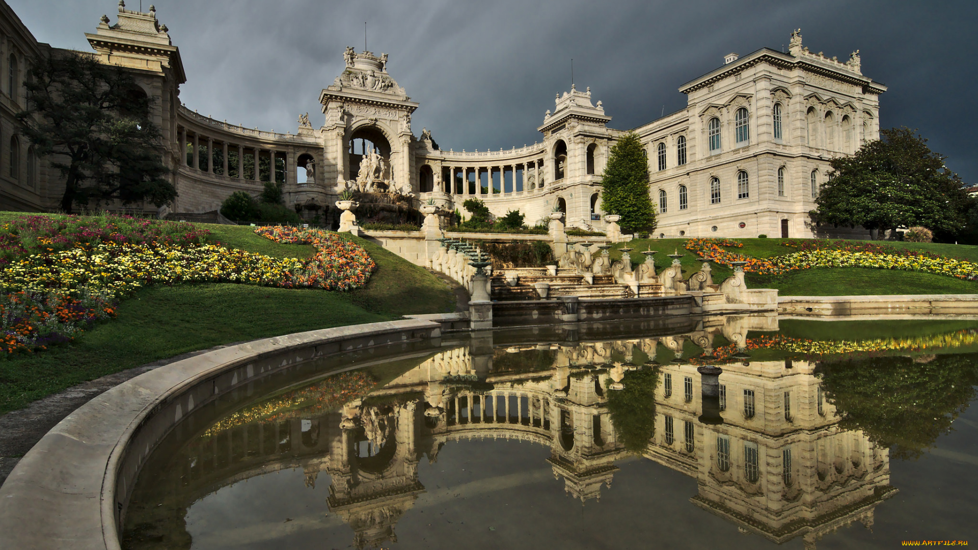 longchamp, palace, города, -, дворцы, , замки, , крепости, дворец, водоем, парк