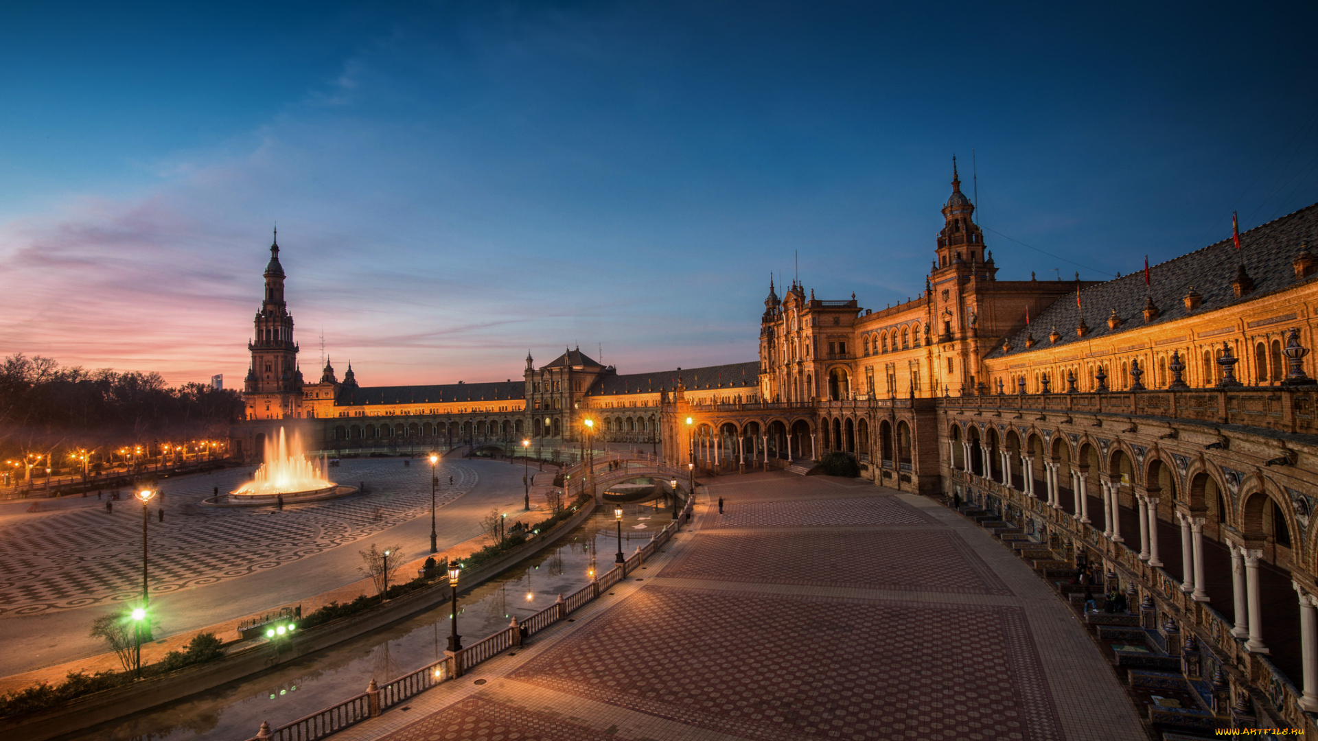 plaza, de, espa&, 241, , sevilla, города, севилья, , испания, площадь, фонари, ночь