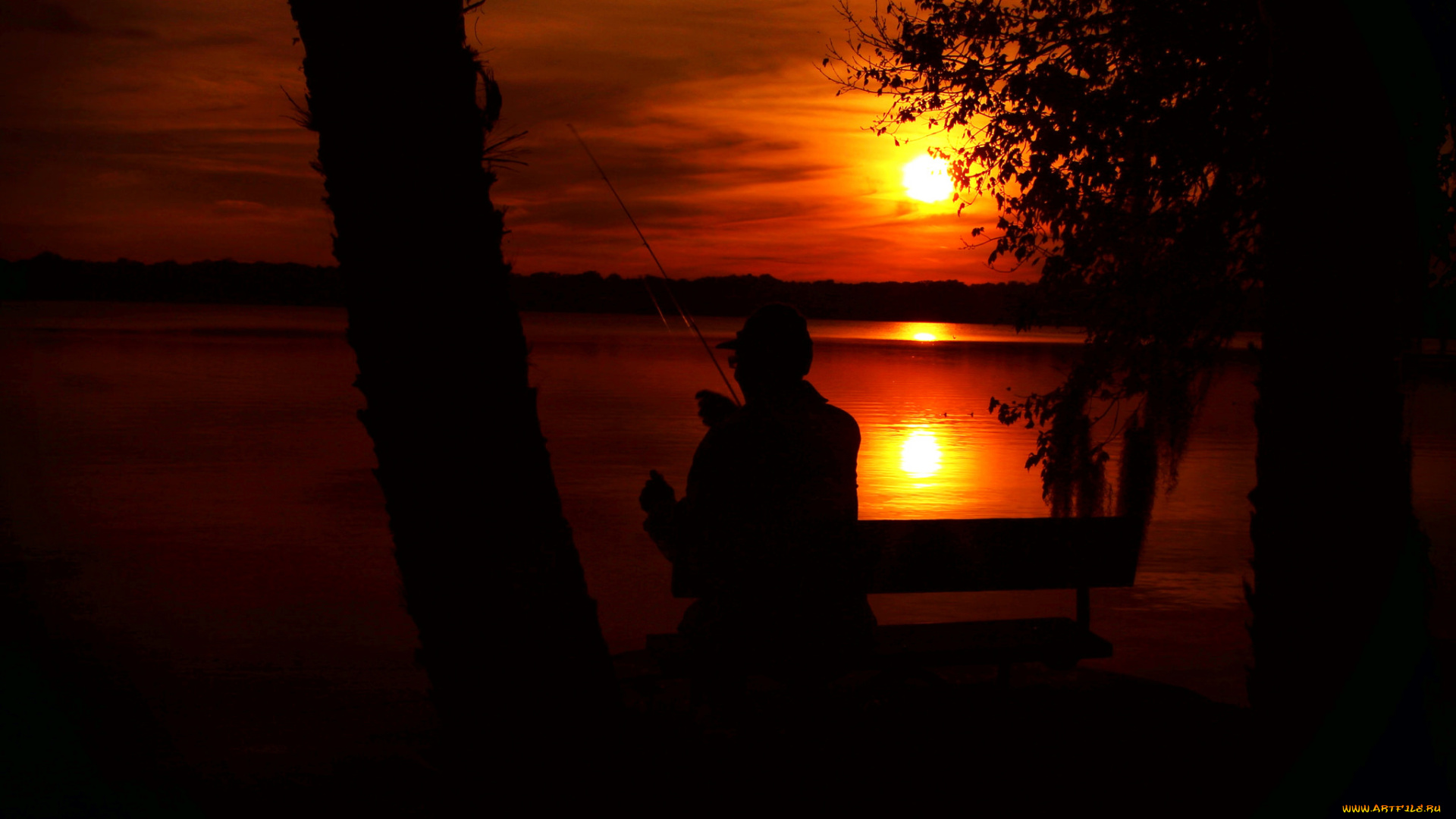разное, рыбалка, , рыбаки, , улов, , снасти, рыбак, вечер, закат, озеро, удочка, силуэт, солнце