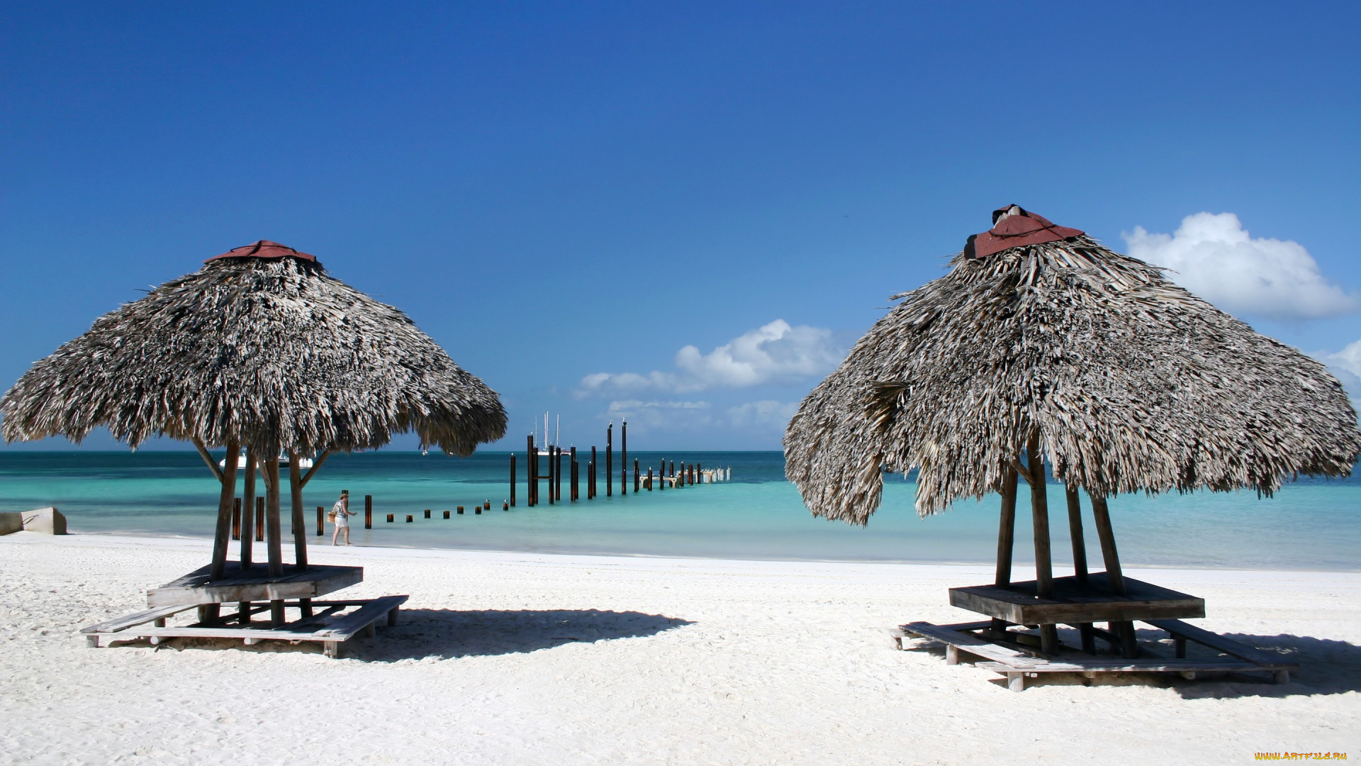 разное, сооружения, , постройки, соломенные, берег, синее, небо, зонты, тропики, море, пляж