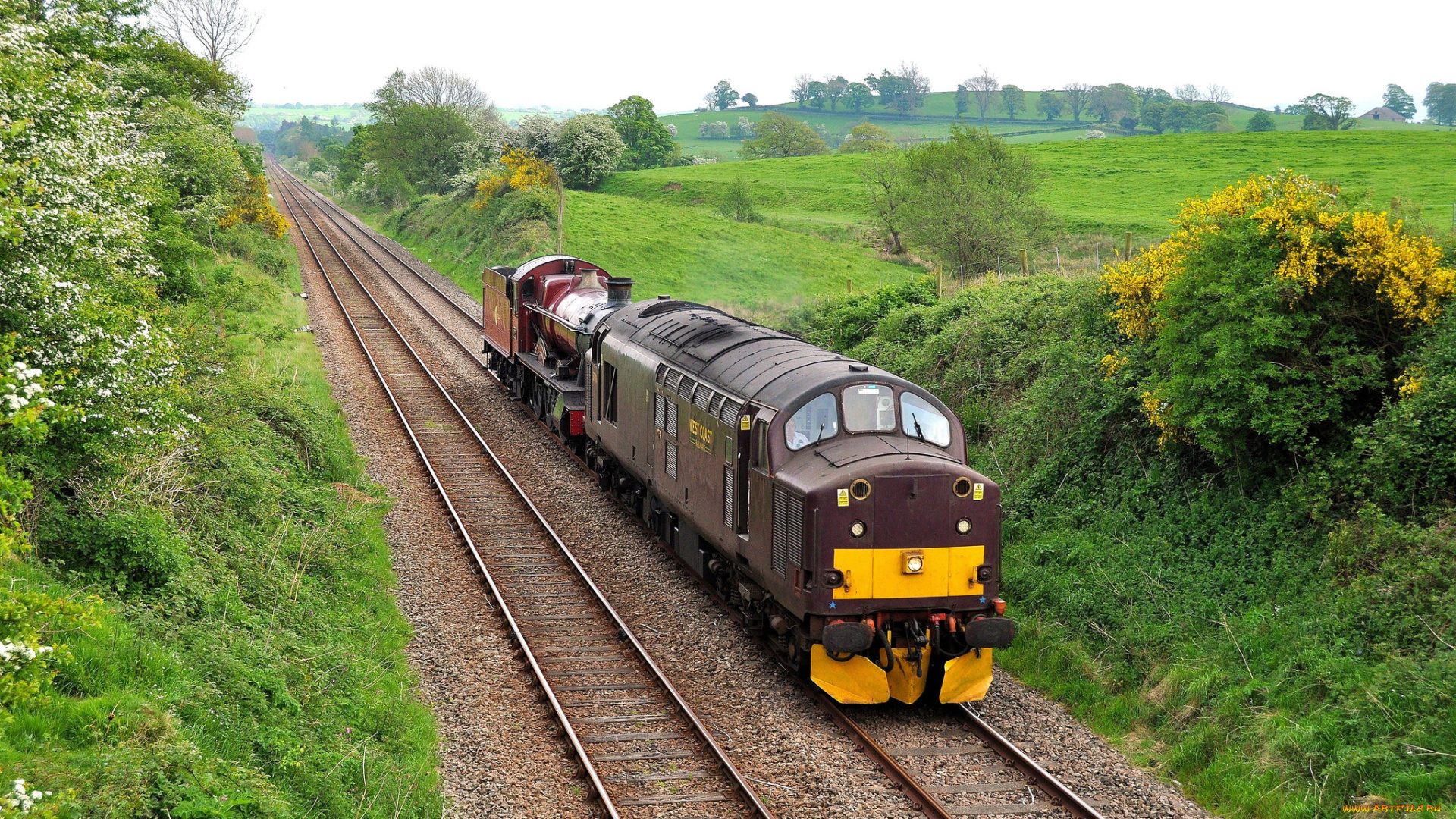 техника, поезда, локомотив, дорога, рельсы, состав, железная