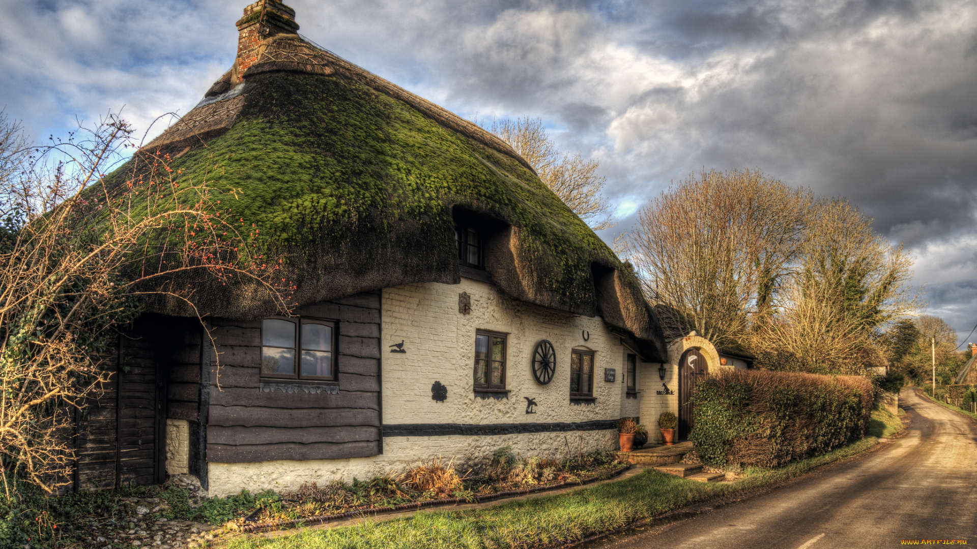 thatched, house, города, -, здания, , дома, дом, загородный
