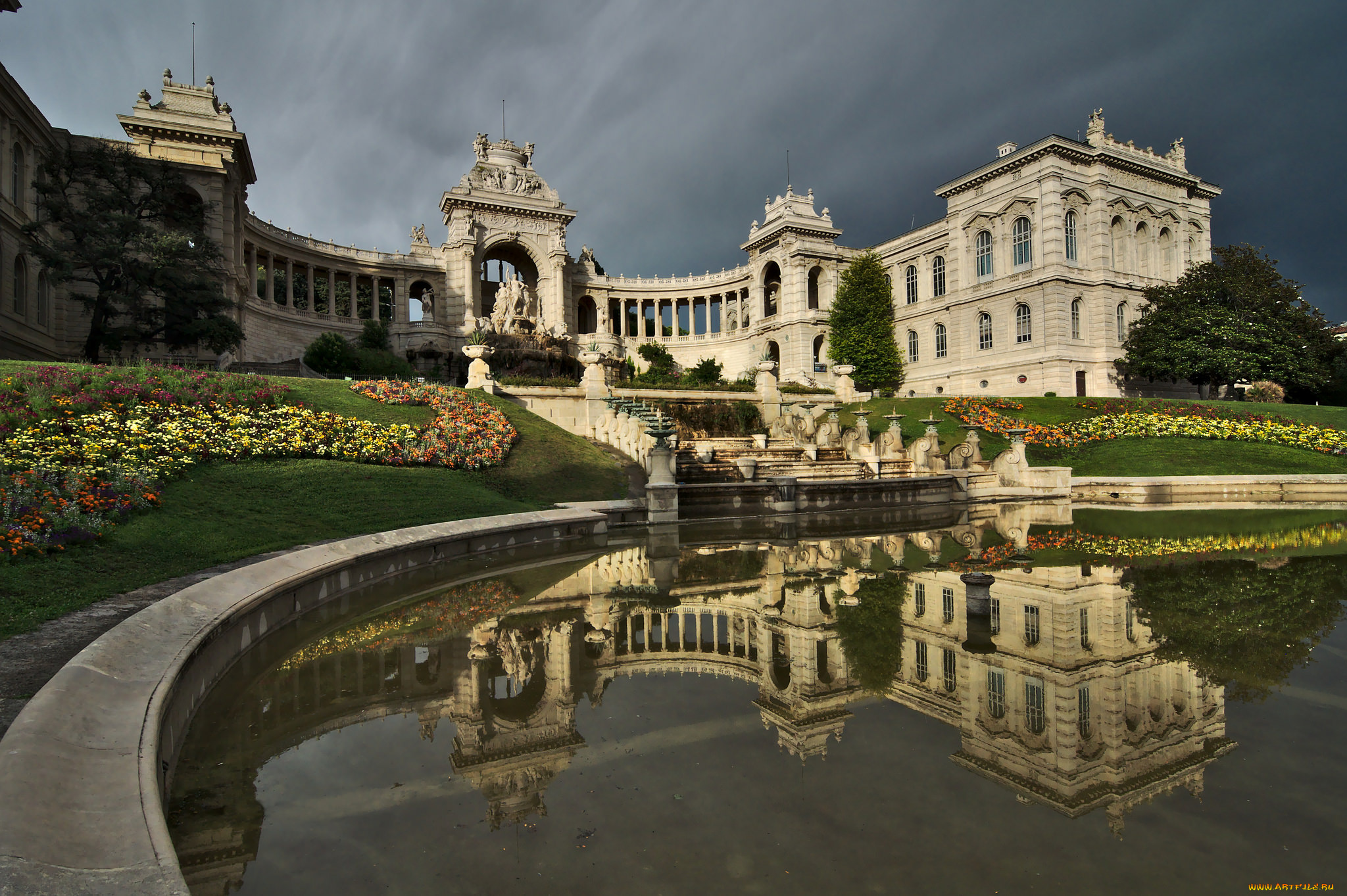 longchamp, palace, города, -, дворцы, , замки, , крепости, дворец, водоем, парк