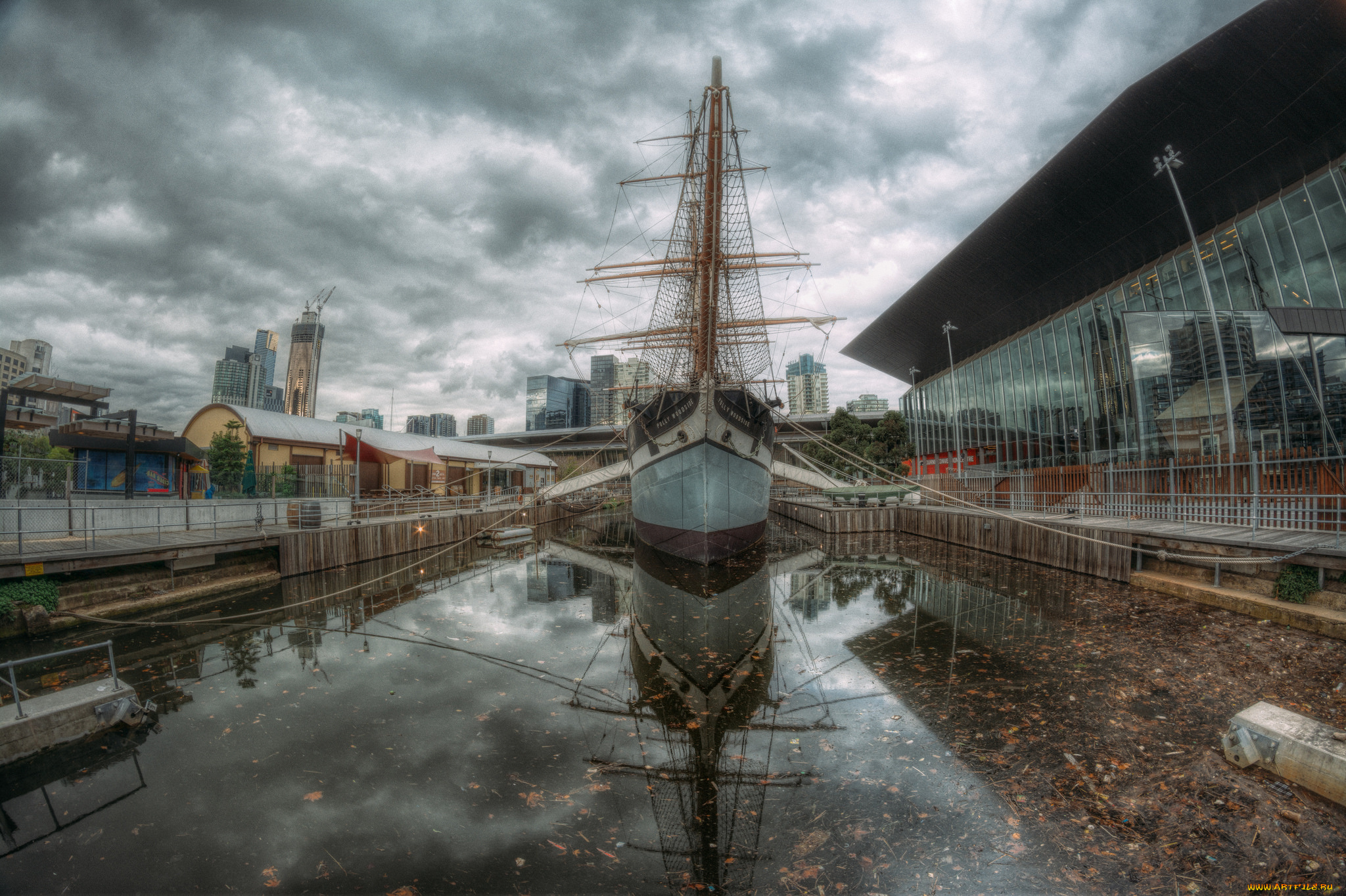 корабли, парусники, канал, мачты, пистань