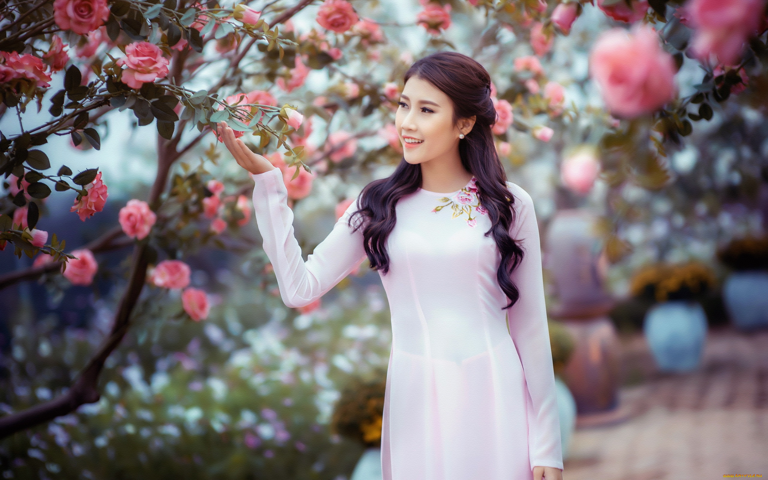 девушки, -unsort, , азиатки, азиатка, девушка, стиль, сад