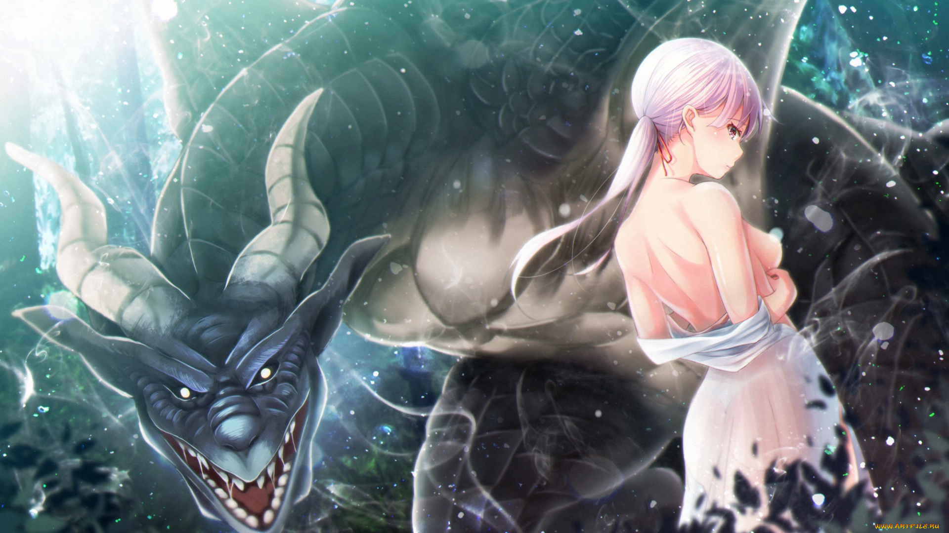 аниме, животные, , существа, дракон, девушка