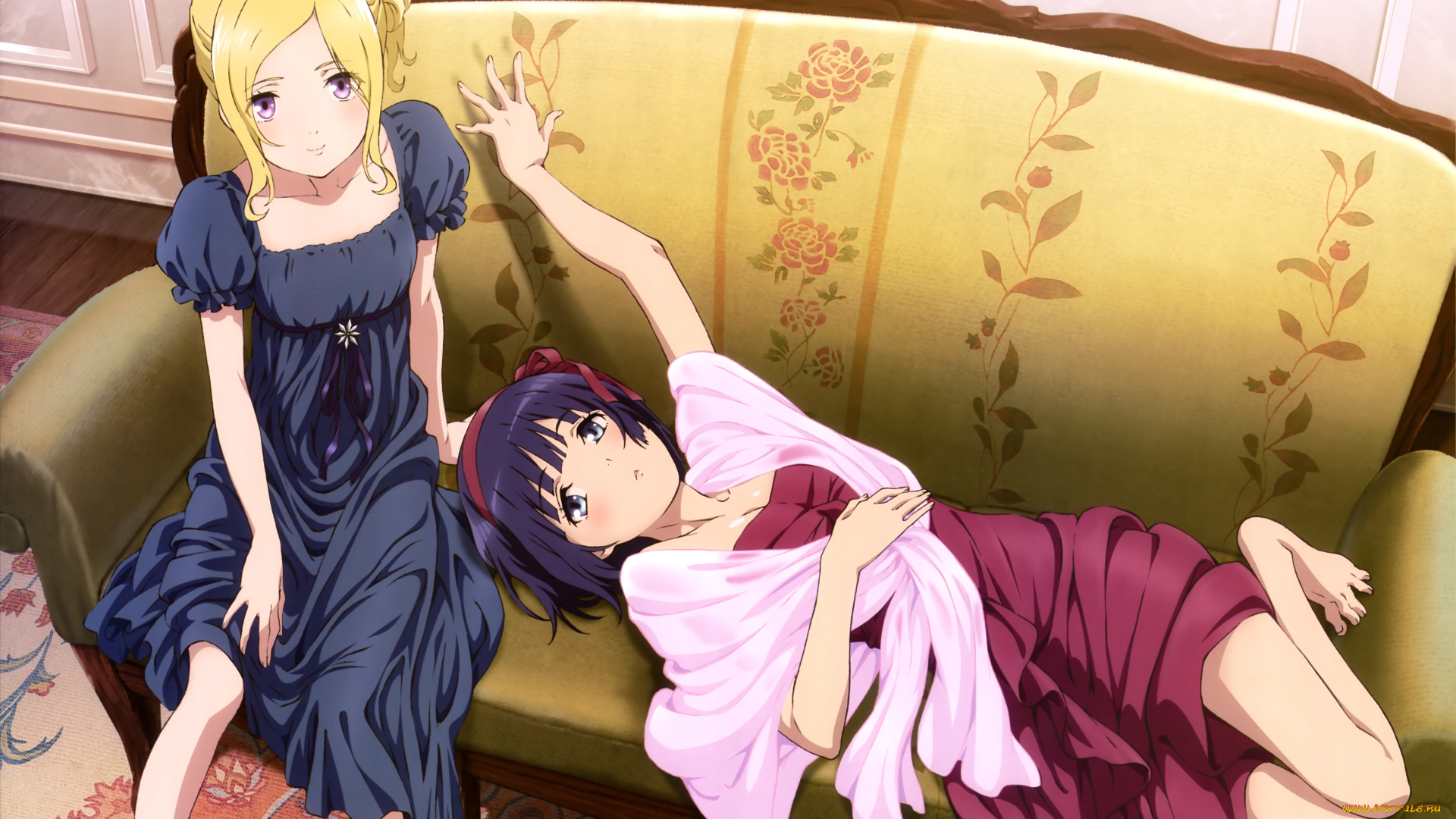 kuromukuro, аниме, фон, взгляд, девушки