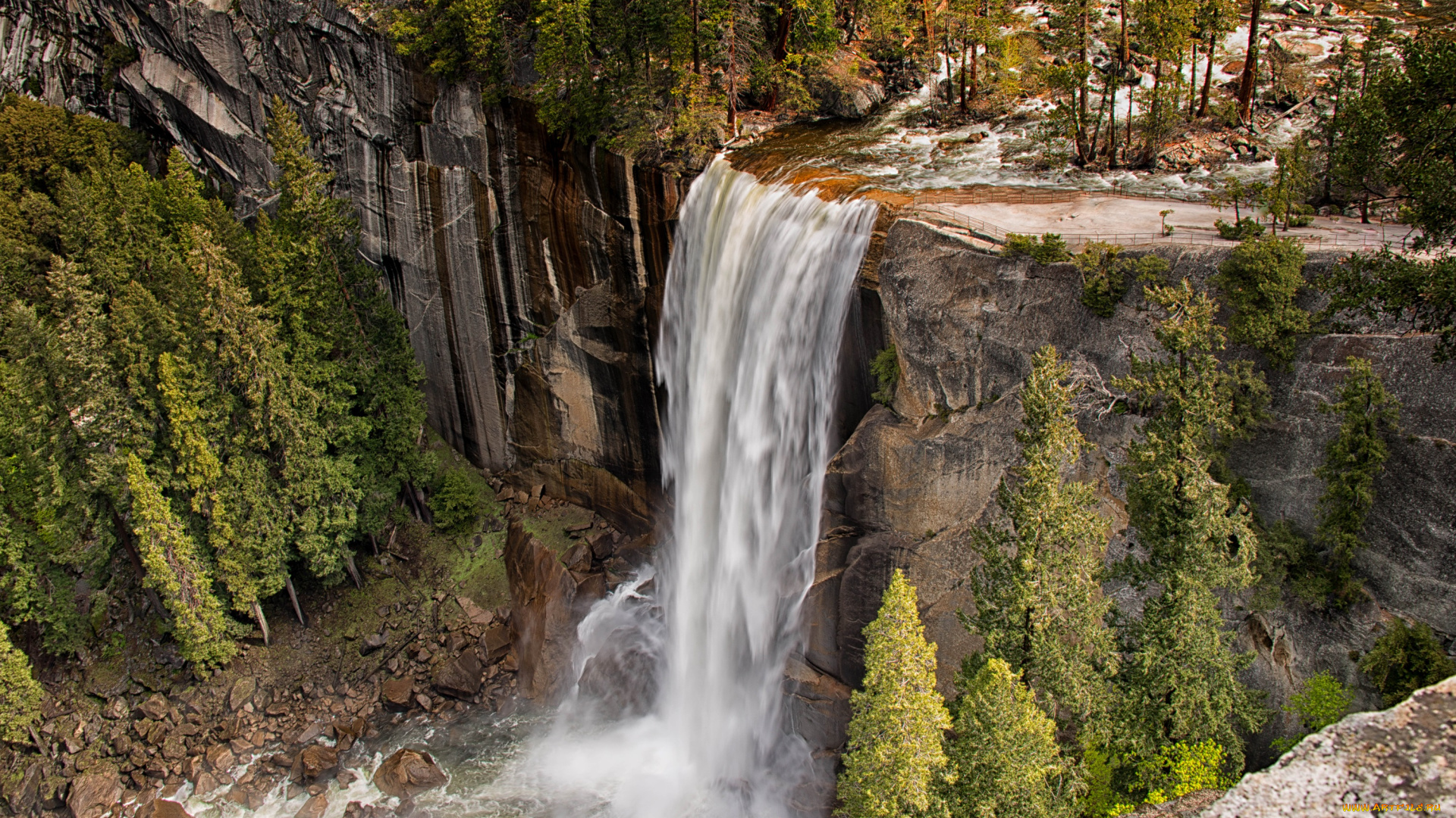 природа, водопады, сша, йосемити, калифорния, yosemite, national, park, california, usa, лес, скала, водопад, камни, деревья