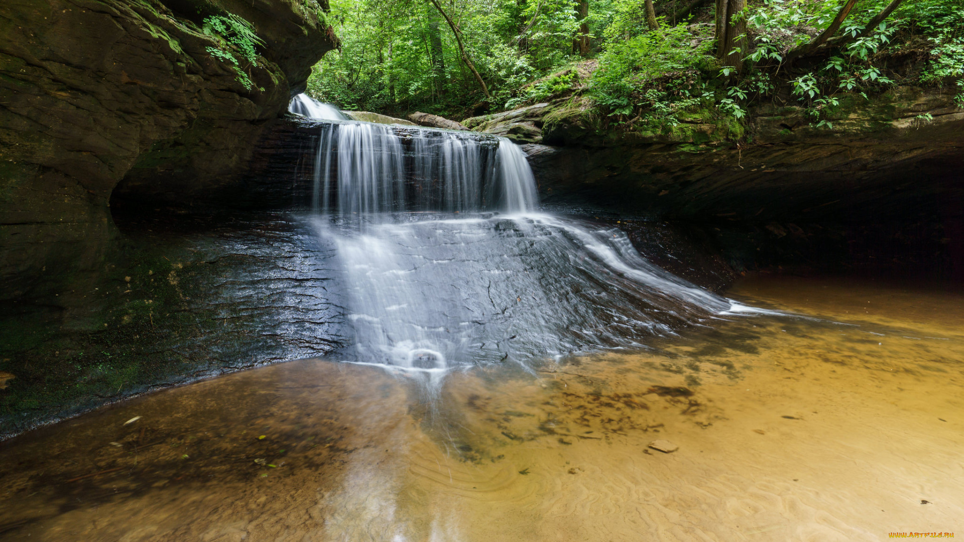 природа, водопады, водопад, река, лес