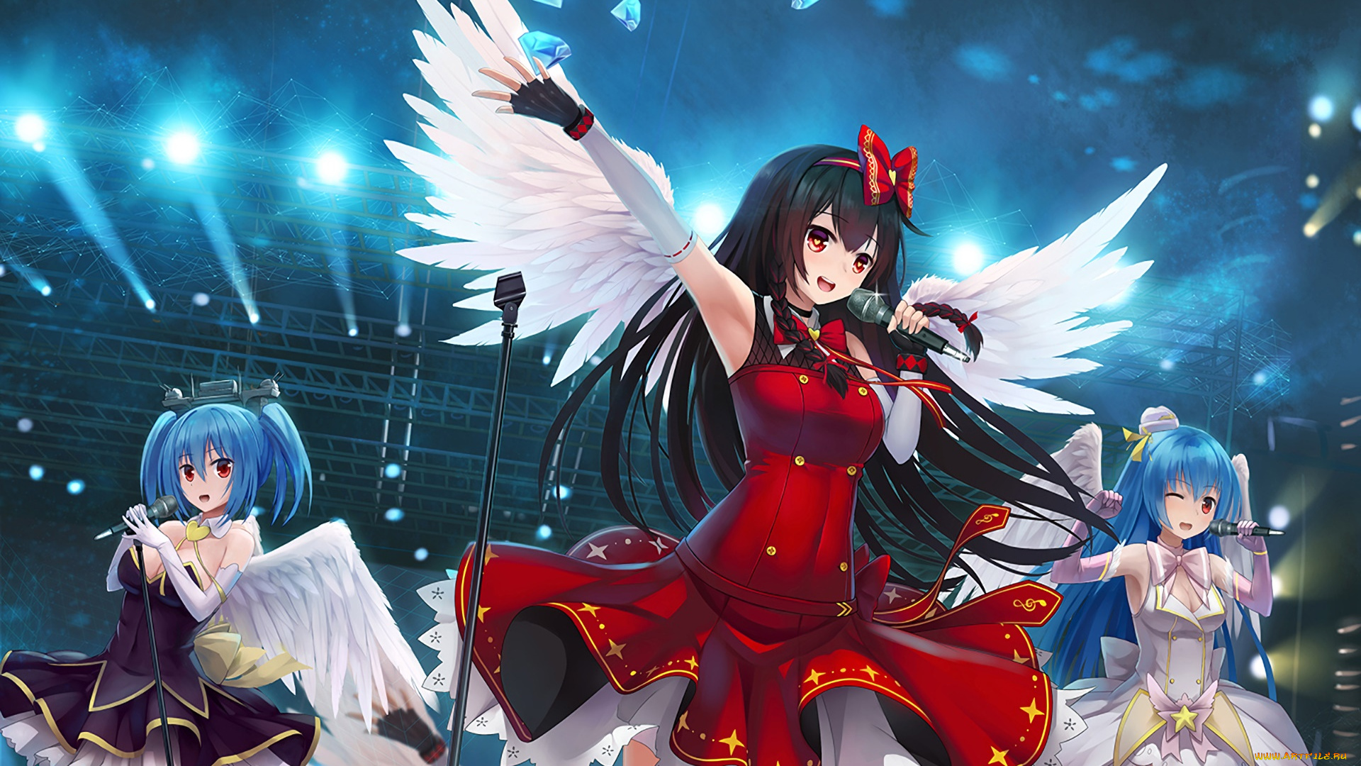 zhan, jian, shao, nyu, аниме, микрофон, фон, девушки, взгляд