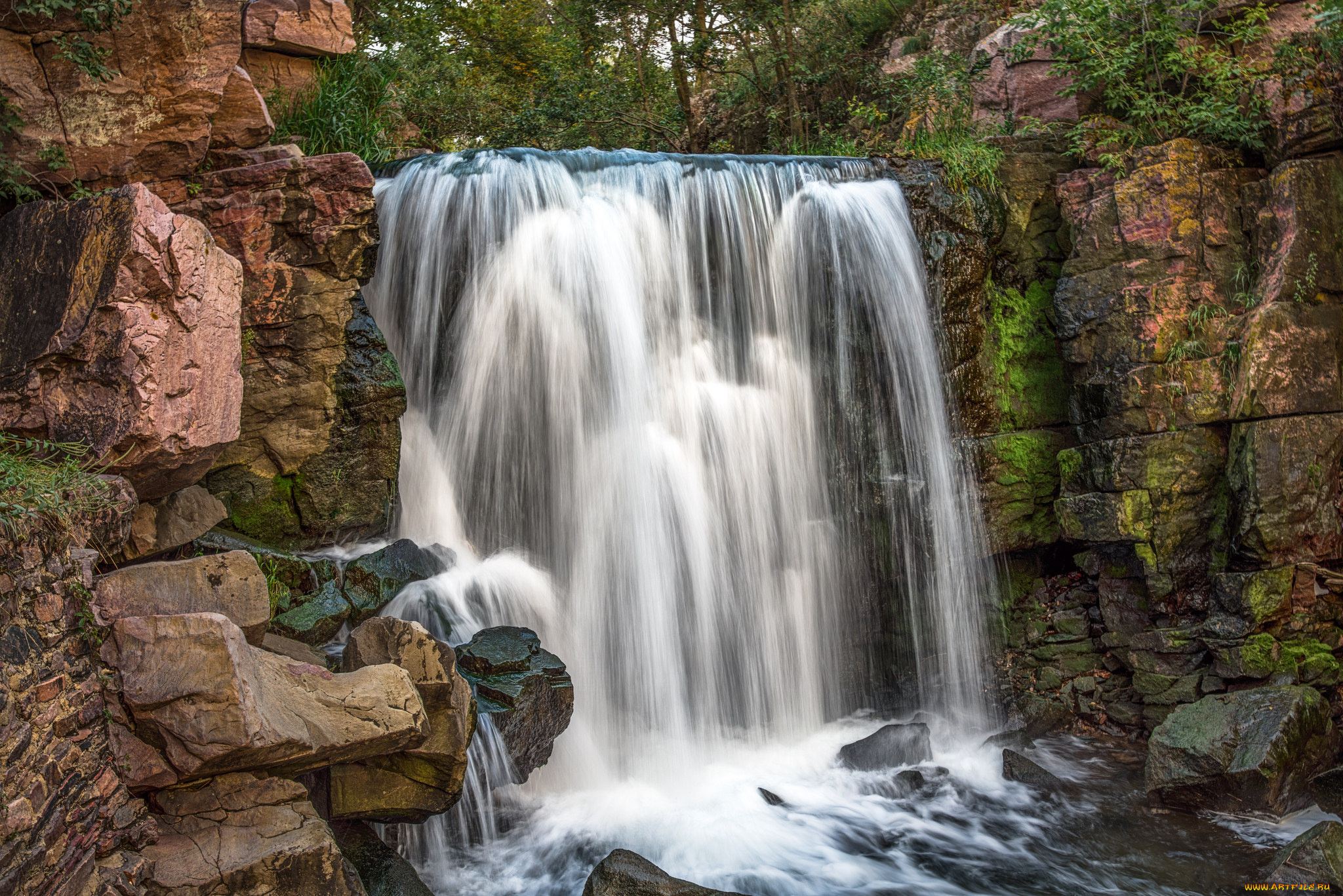 природа, водопады, лес, водопад, река