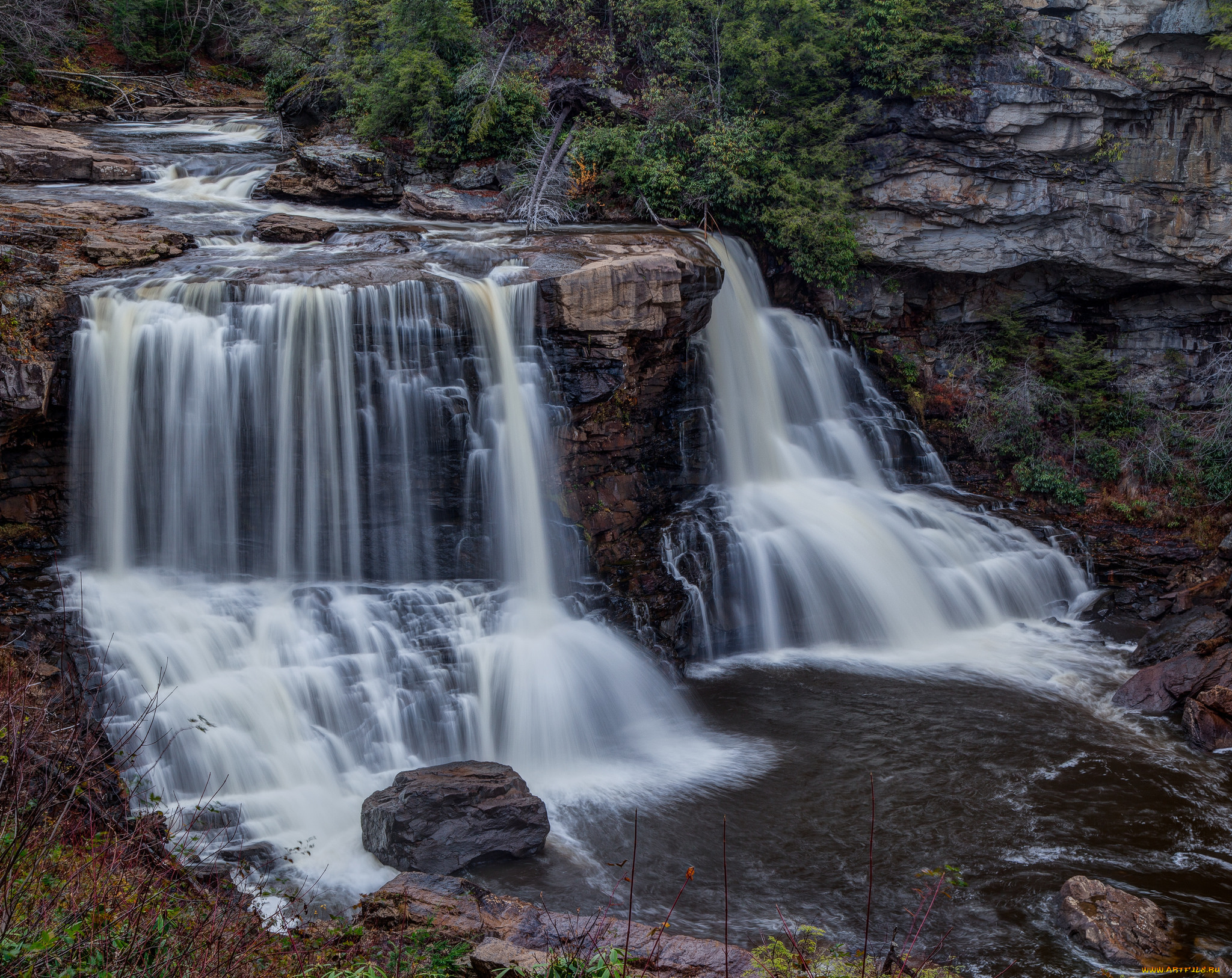 природа, водопады, лес, водопад, река