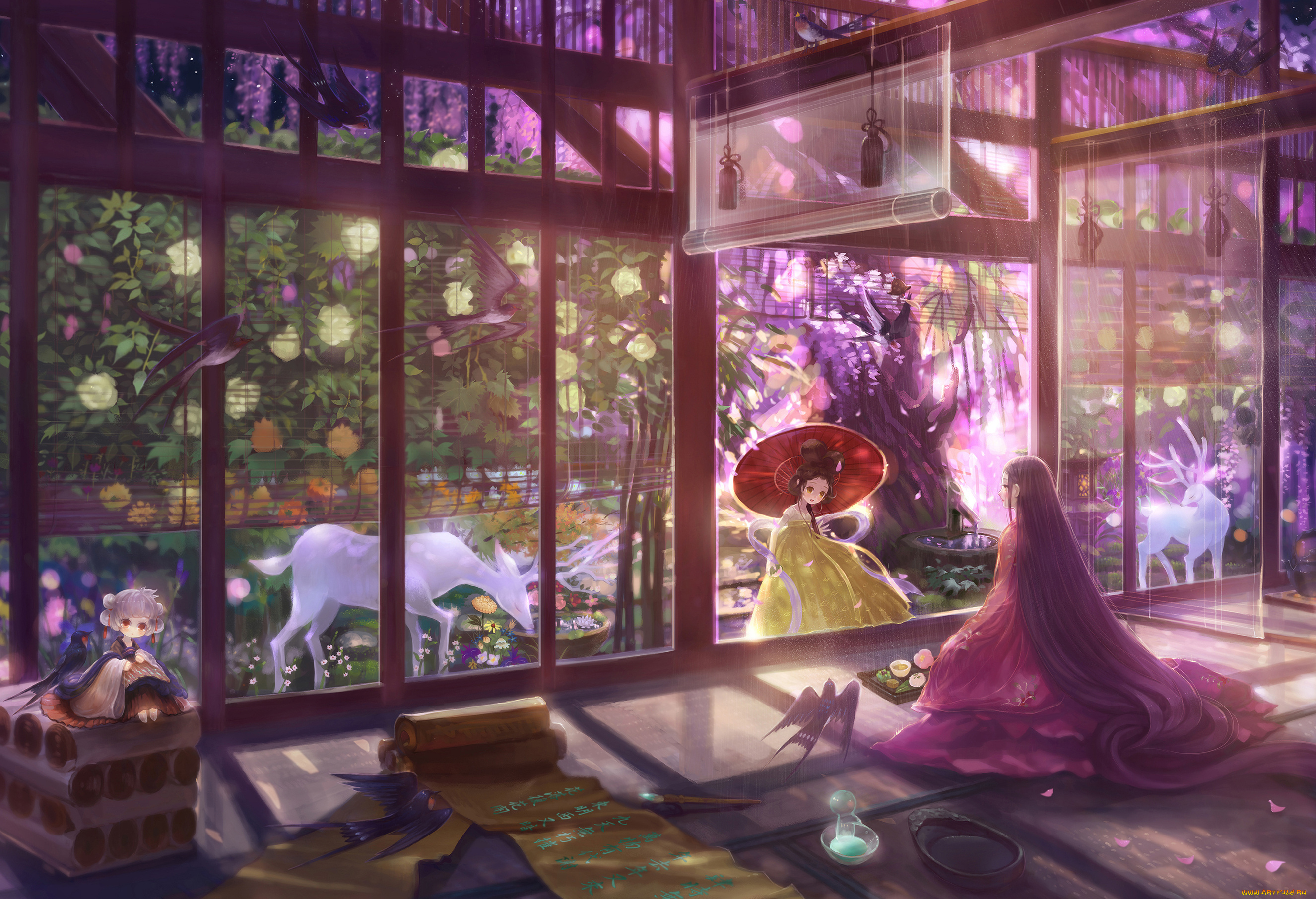 аниме, город, , улицы, , здания, девушки