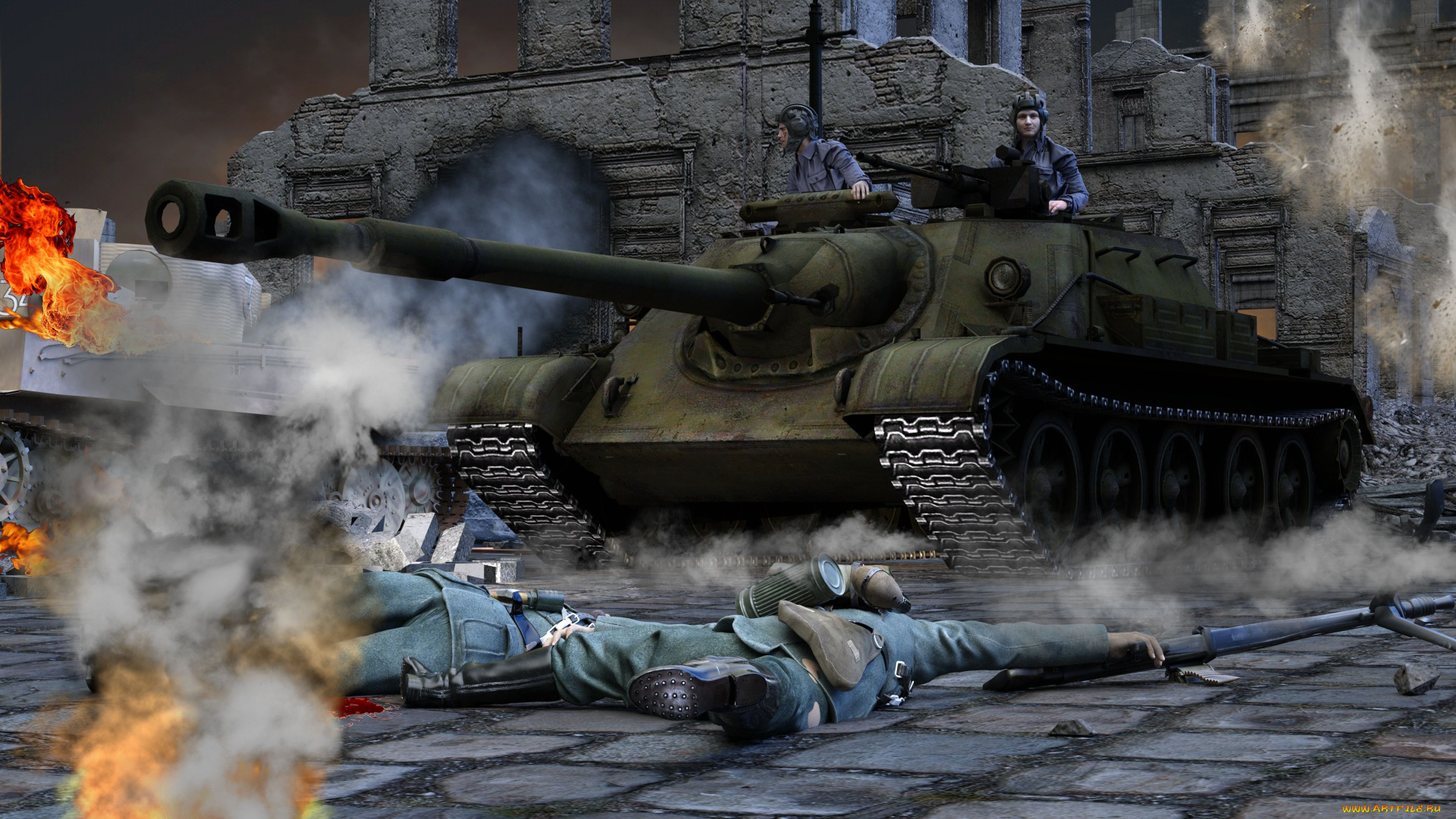 3д, графика, армия, , military, танк, солдаты