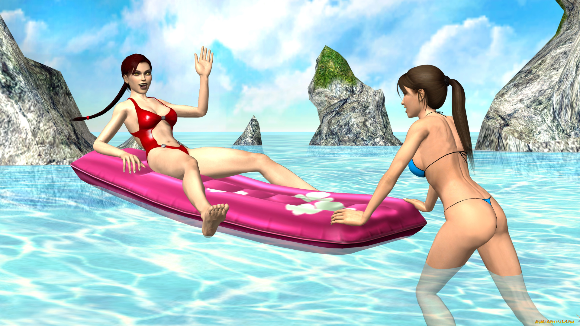 3д, графика, люди, , people, фон, девушки, взгляд, пляж