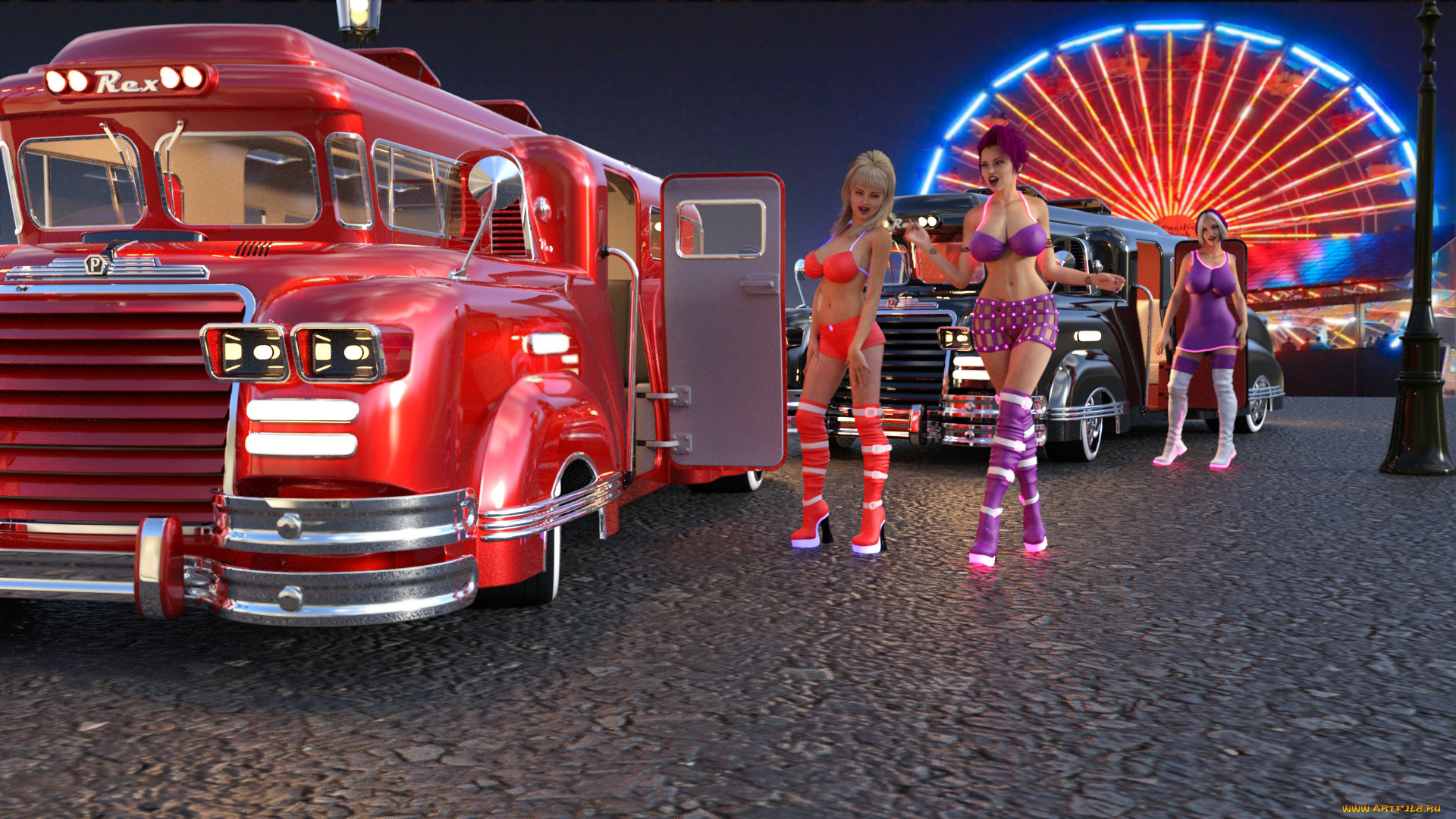 3д, графика, люди-авто, мото, , people-, car, , , moto, девушки, взгляд, фон