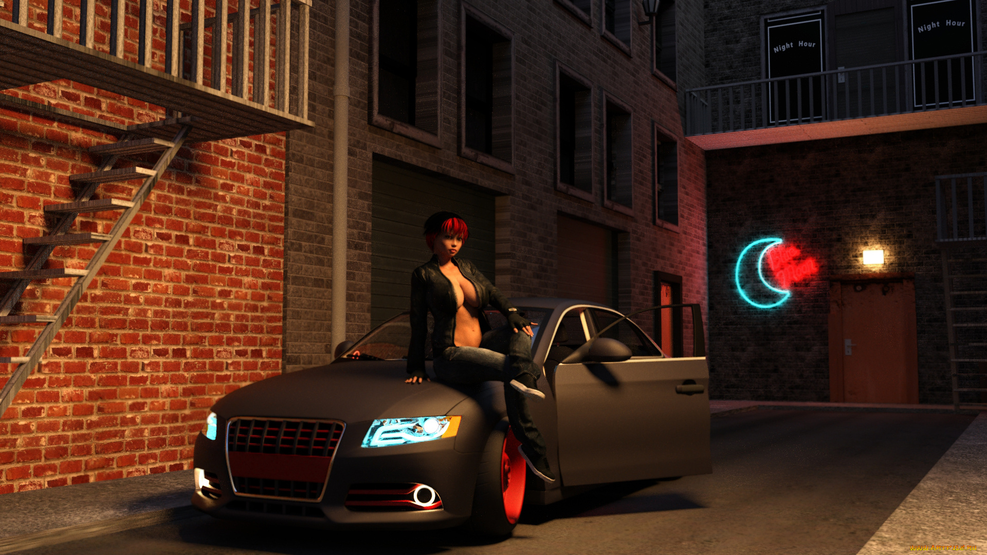 3д, графика, люди-авто, мото, , people-, car, , , moto, девушка, взгляд, фон