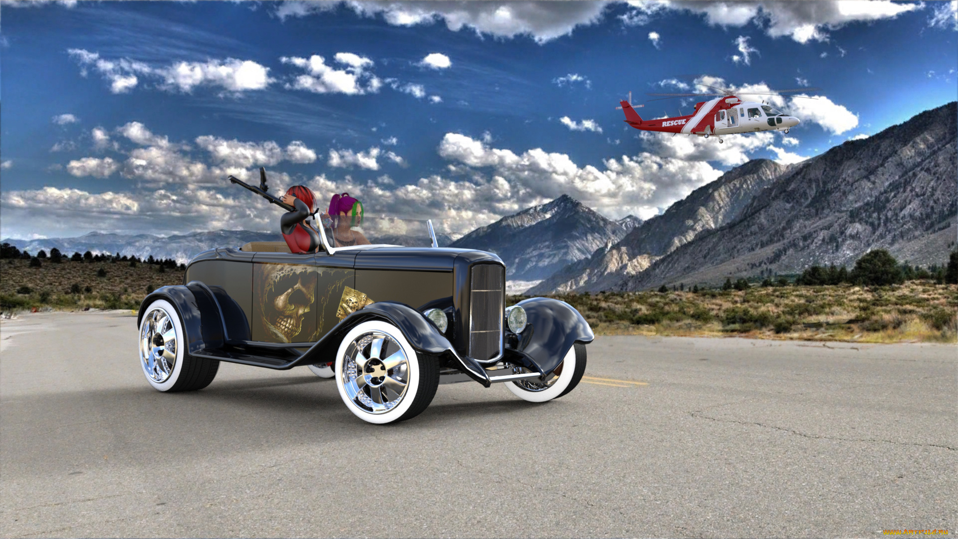 3д, графика, люди-авто, мото, , people-, car, , , moto, девушки, взгляд, фон