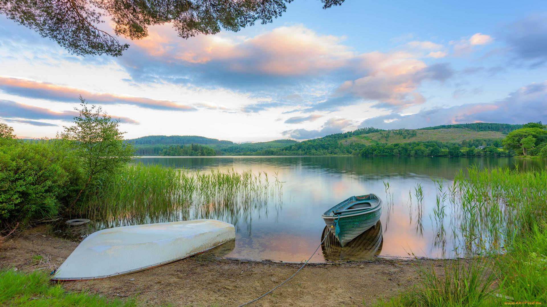 корабли, лодки, , шлюпки, деревня, кинлохард, троссач, шотландия, озеро