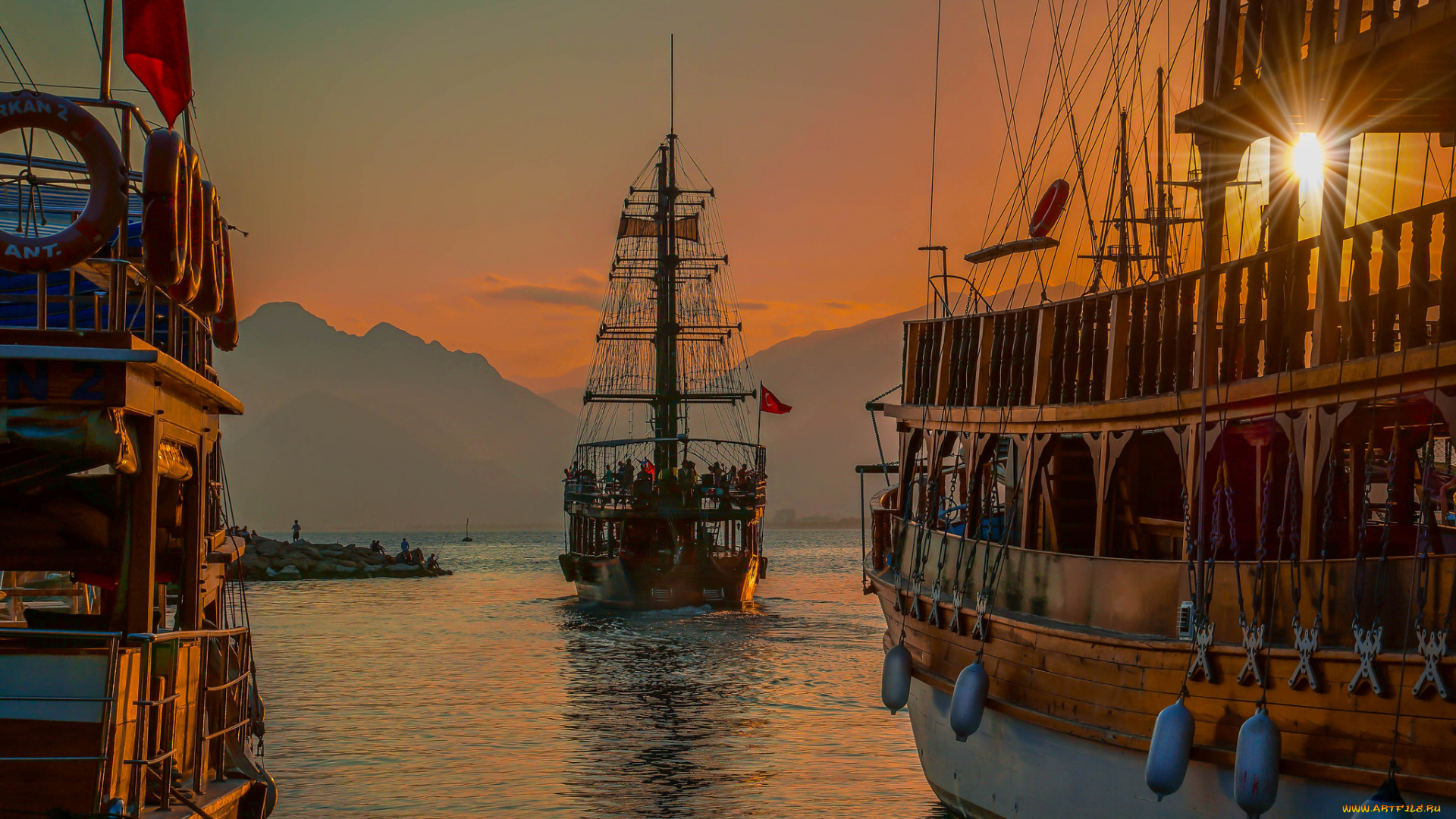 корабли, парусники, паруса, мачты