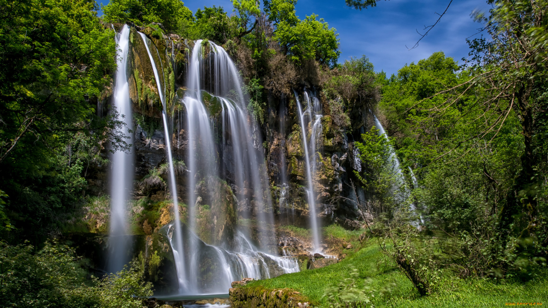 природа, водопады, река, лес, водопад