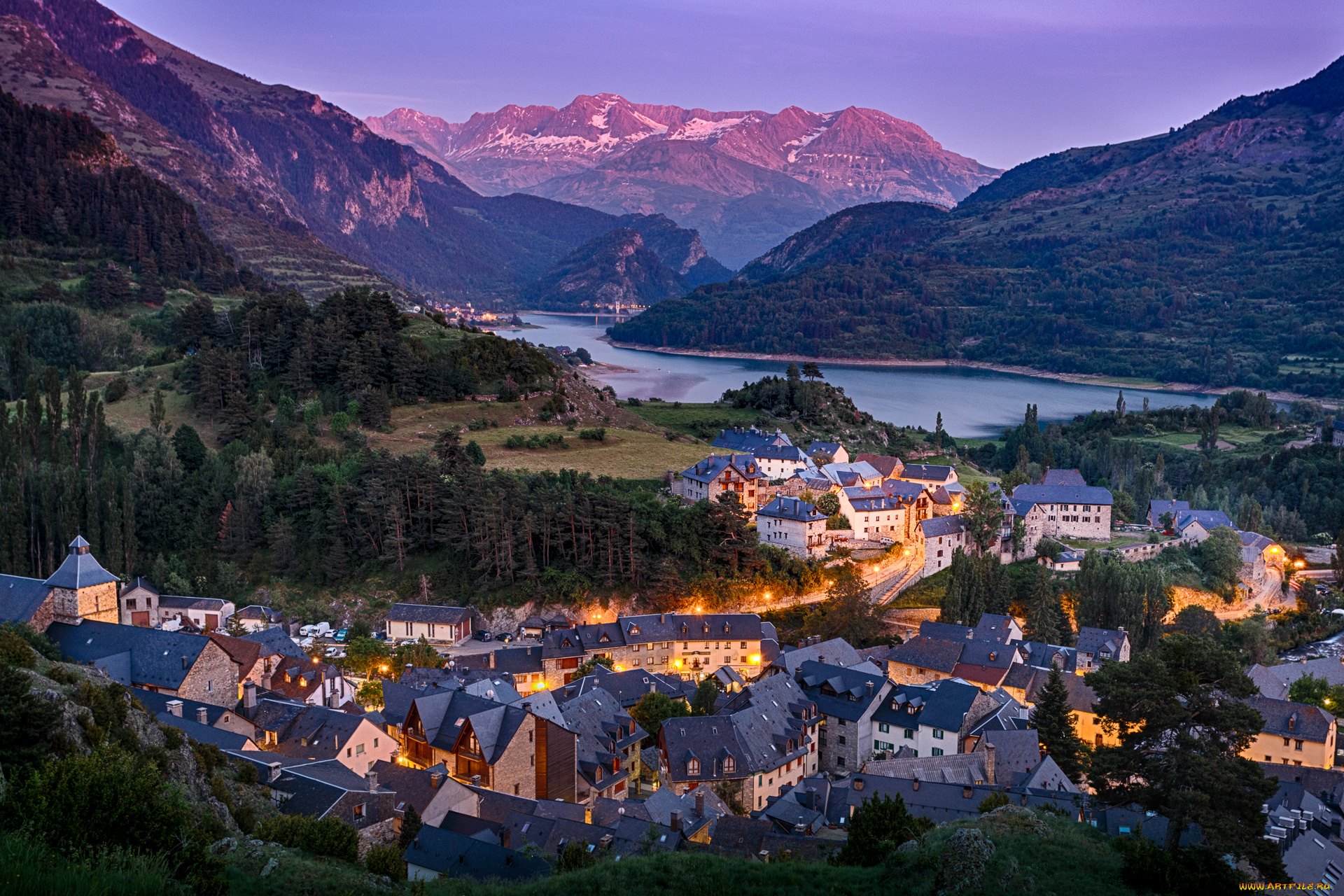 города, -, панорамы, река, горы