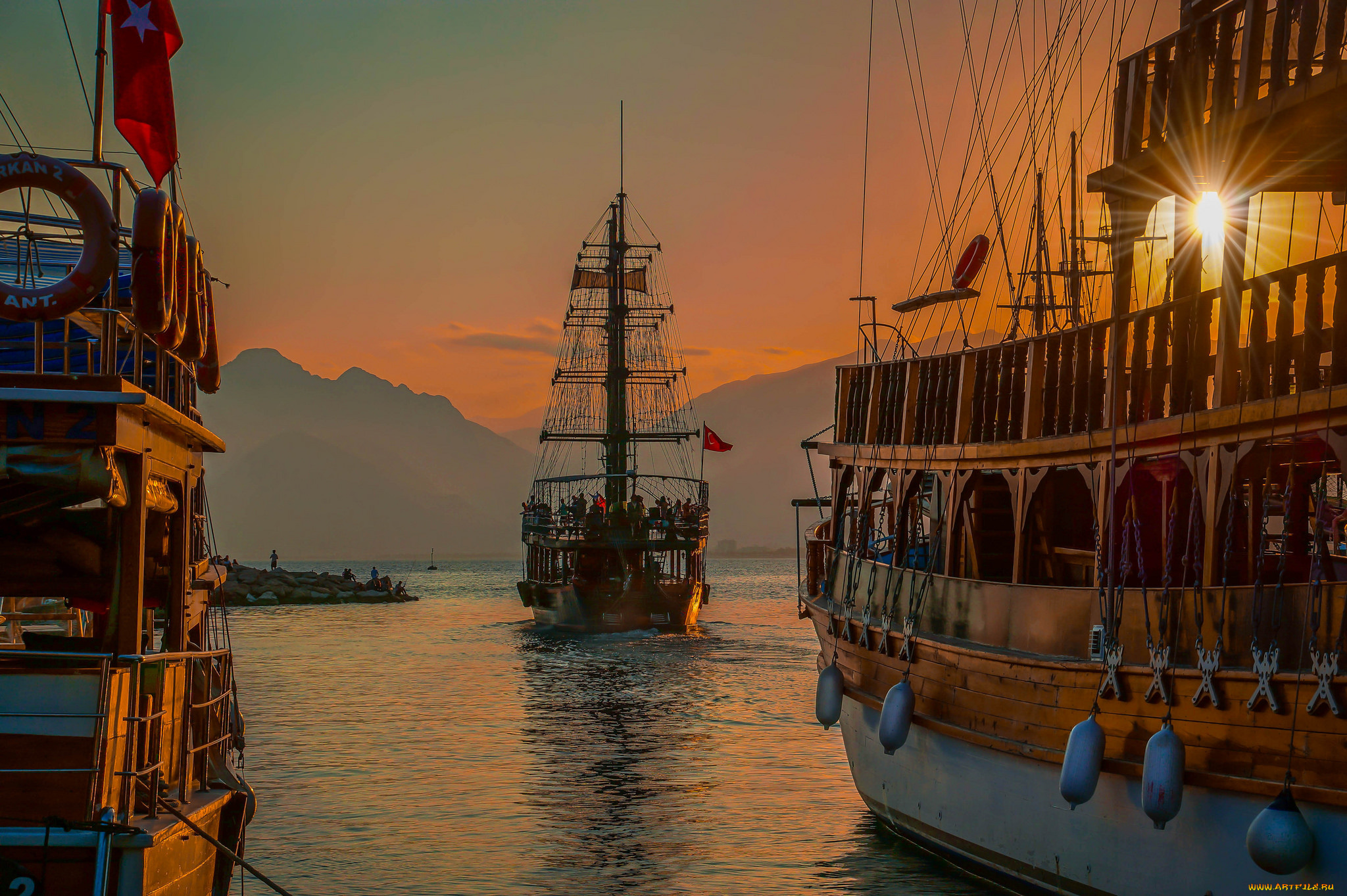 корабли, парусники, паруса, мачты