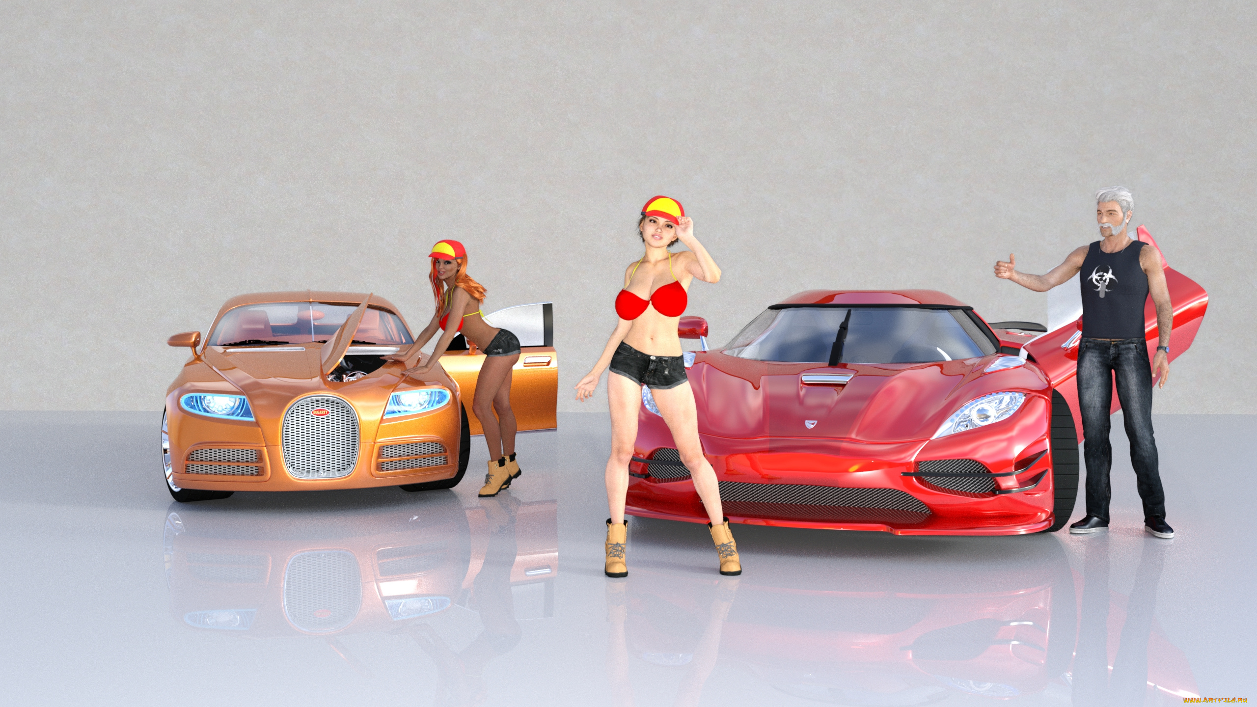 3д, графика, люди-авто, мото, , people-, car, , , moto, девушки, взгляд, фон