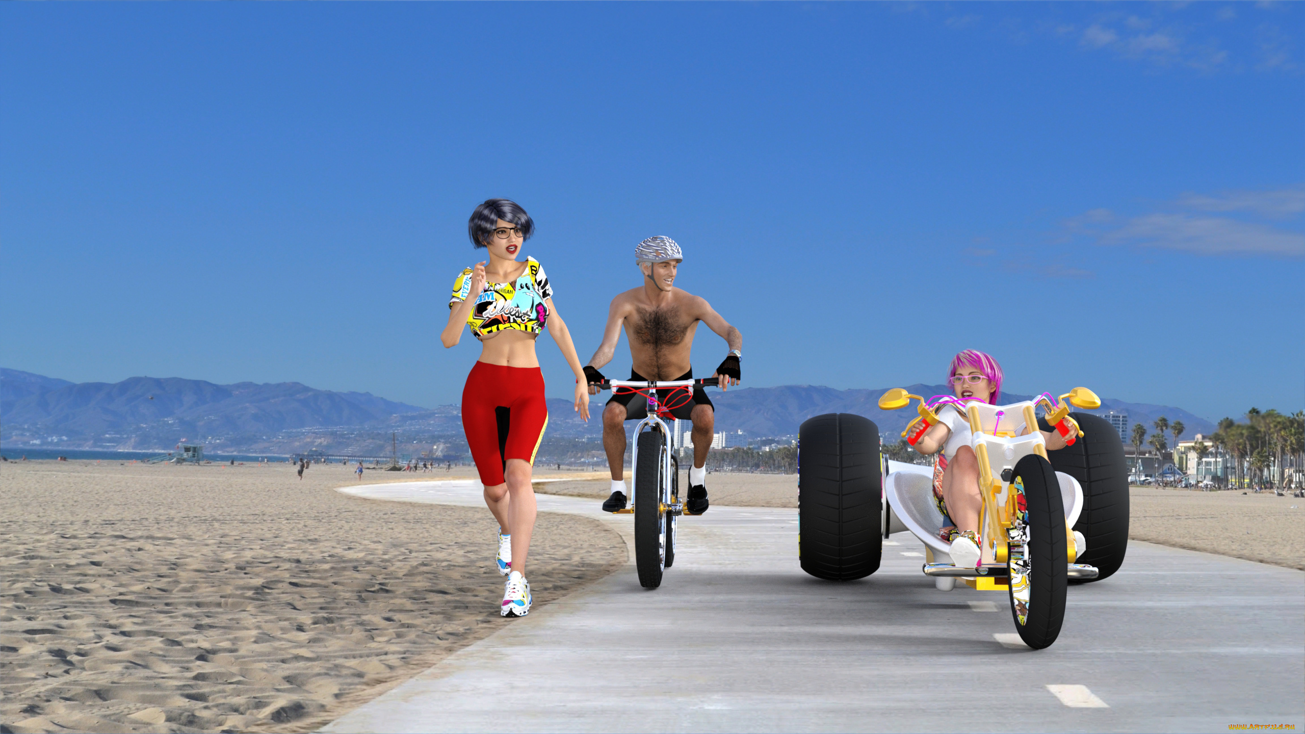 3д, графика, люди-авто, мото, , people-, car, , , moto, девушки, взгляд, фон