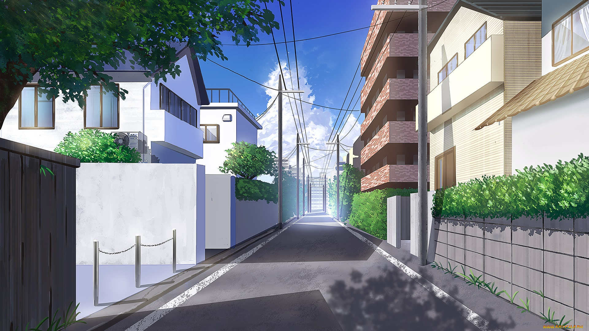 аниме, город, , улицы, , интерьер, , здания, улица, дома